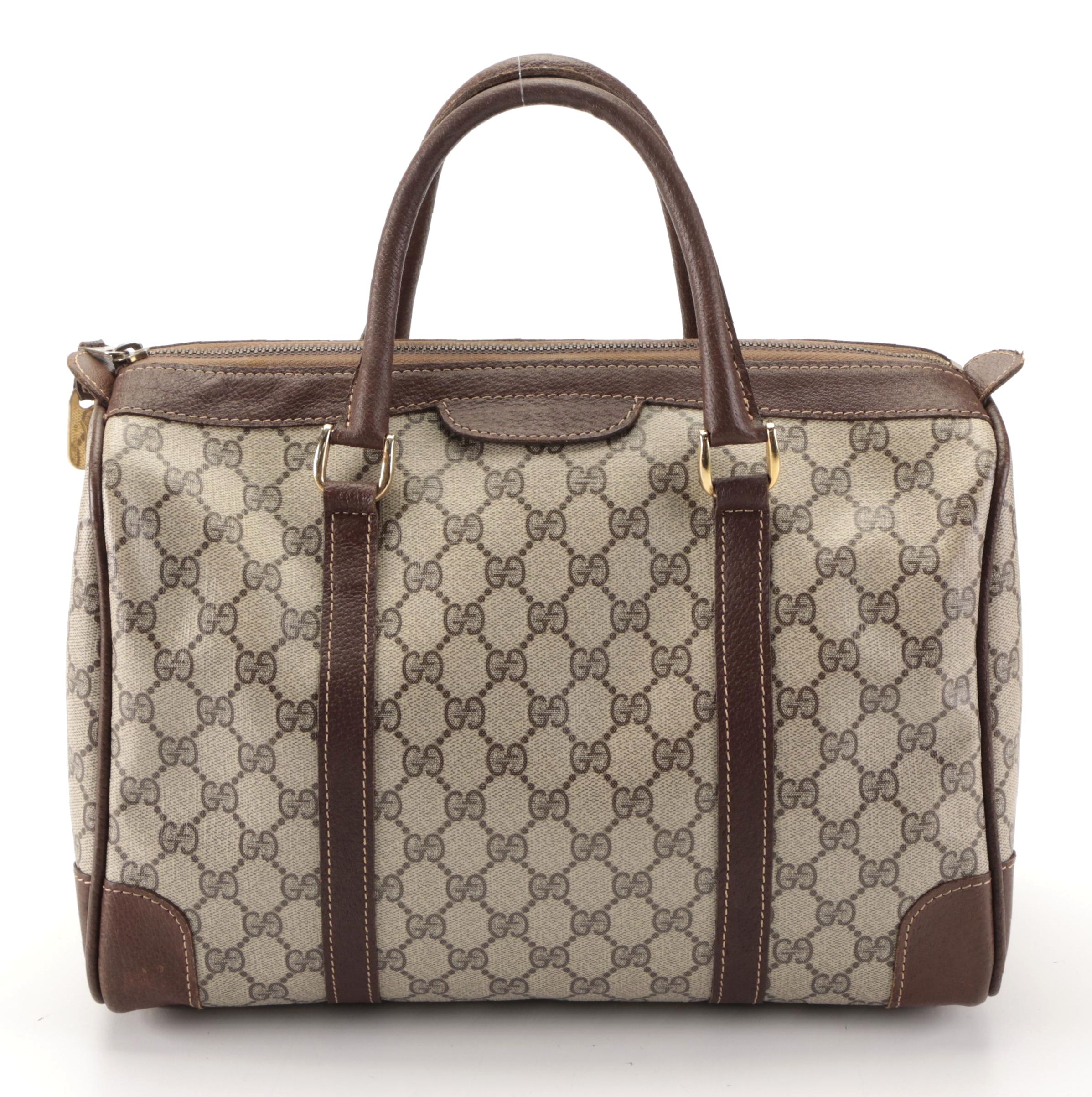 Gucci Boston Bag in GG Supreme Canvas and Leather Trim, Vintage