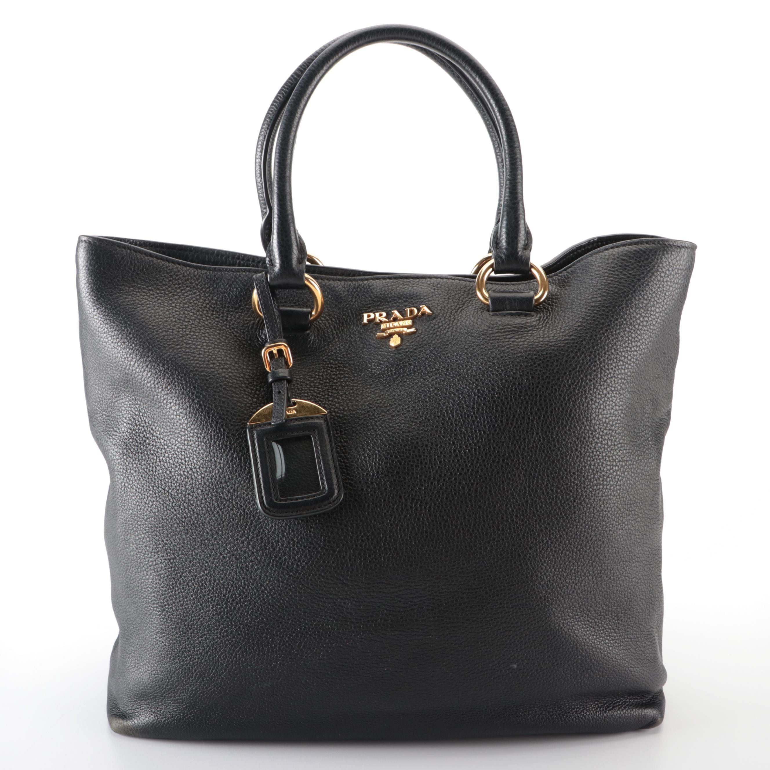 Prada Black Vitello Daino Leather Tote Bag