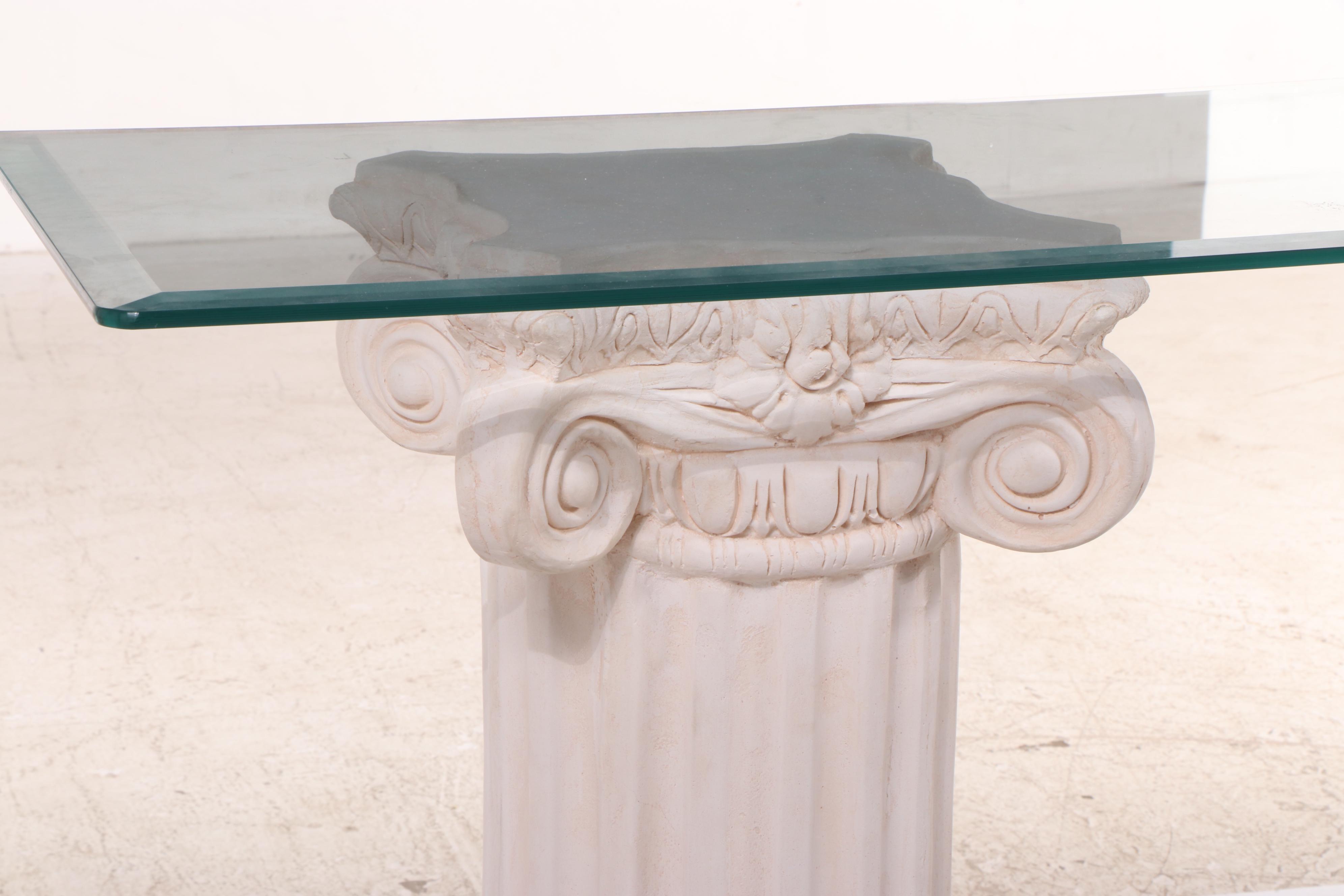 Doric Column Pedestal Glass Top Console Table
