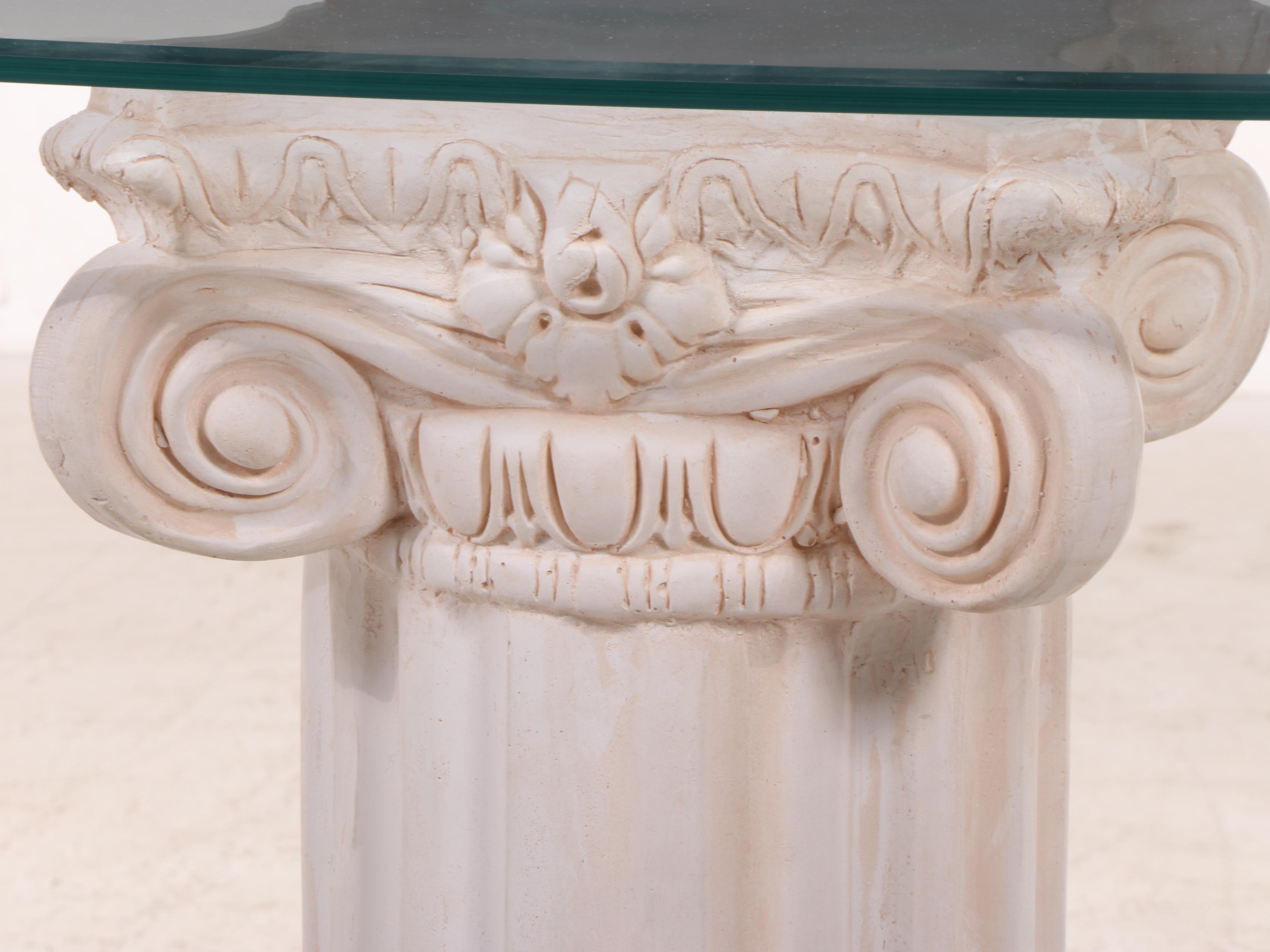 Doric Column Pedestal Glass Top Console Table