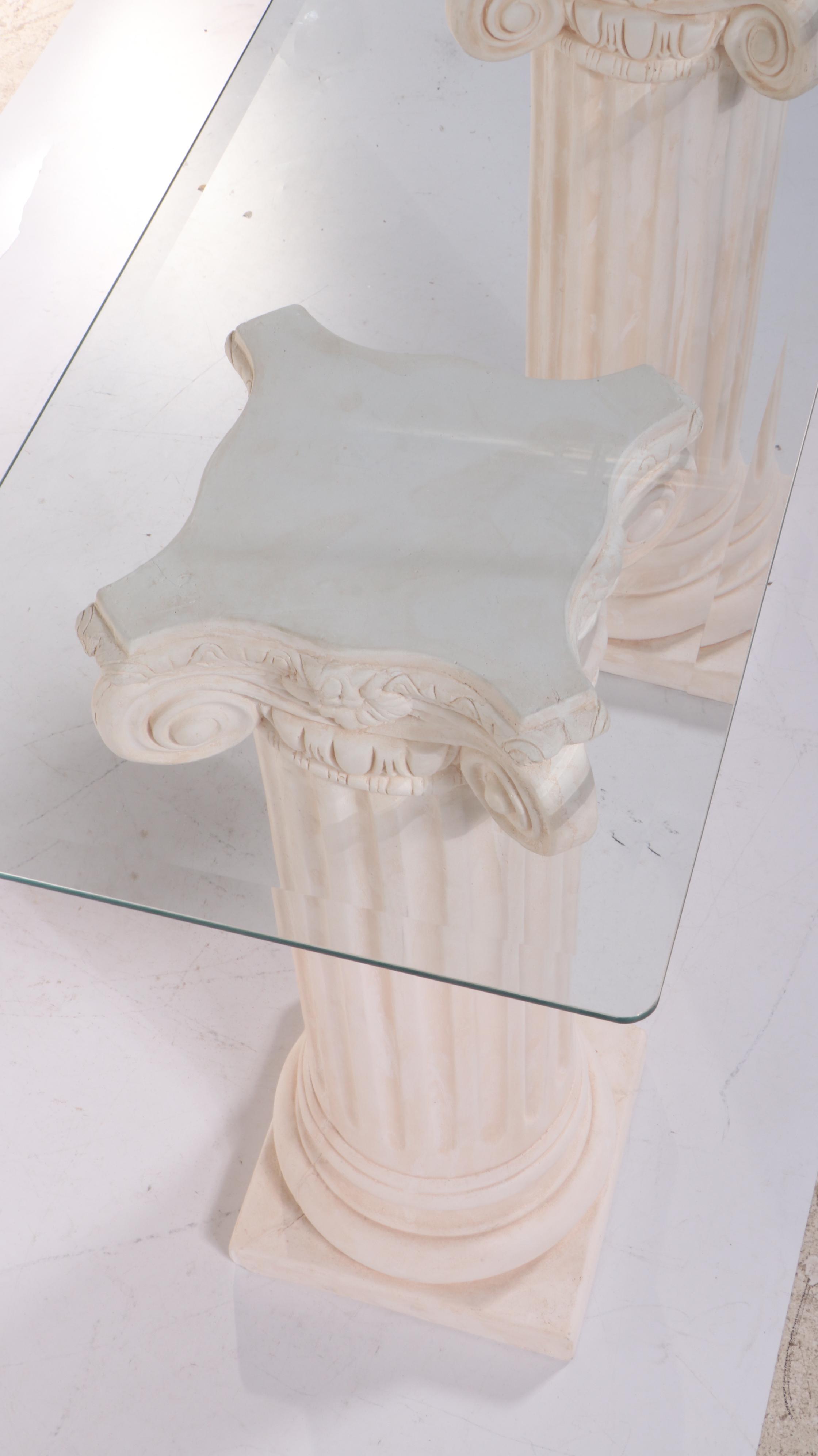 Doric Column Pedestal Glass Top Console Table