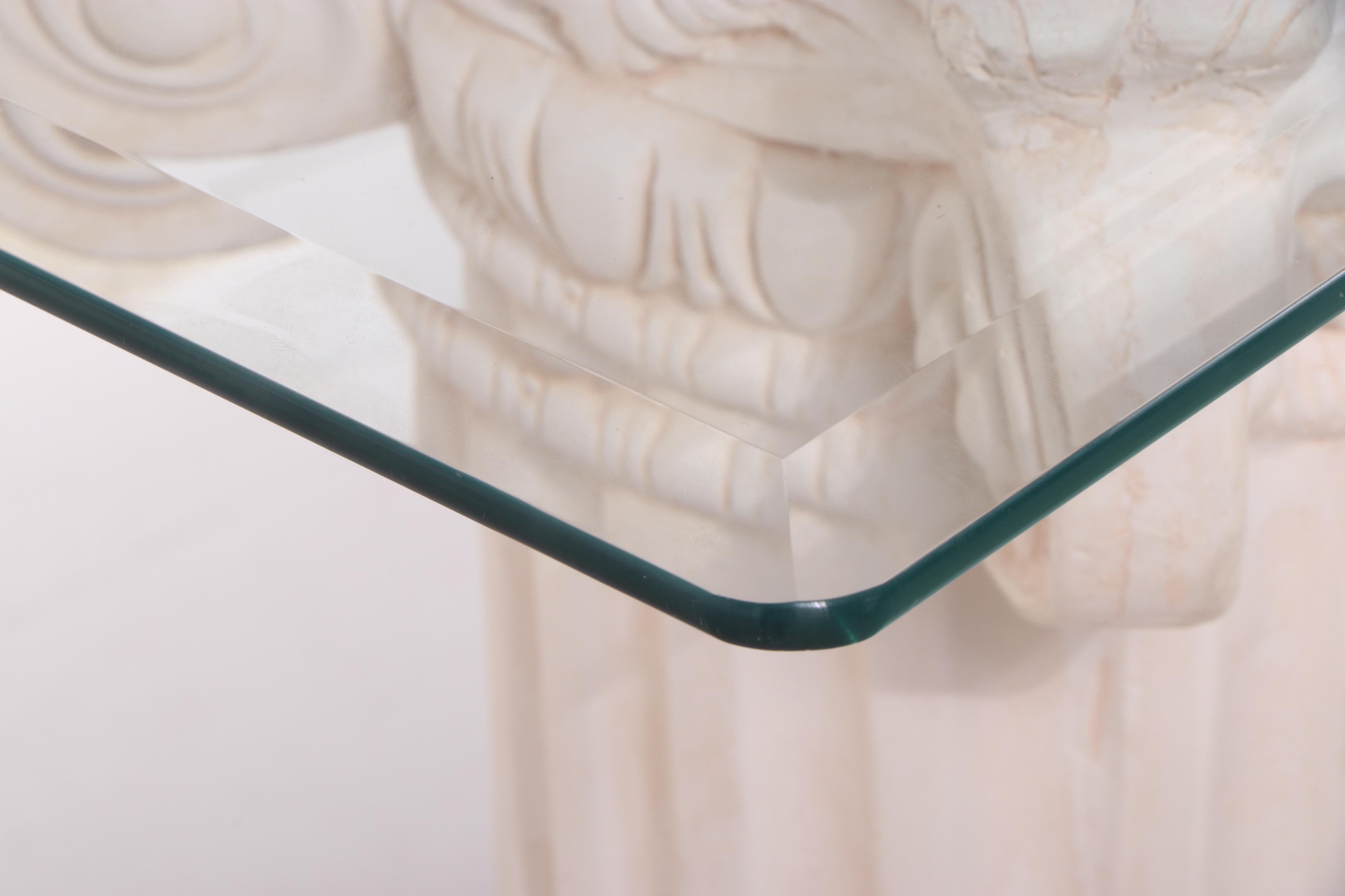 Doric Column Pedestal Glass Top Console Table