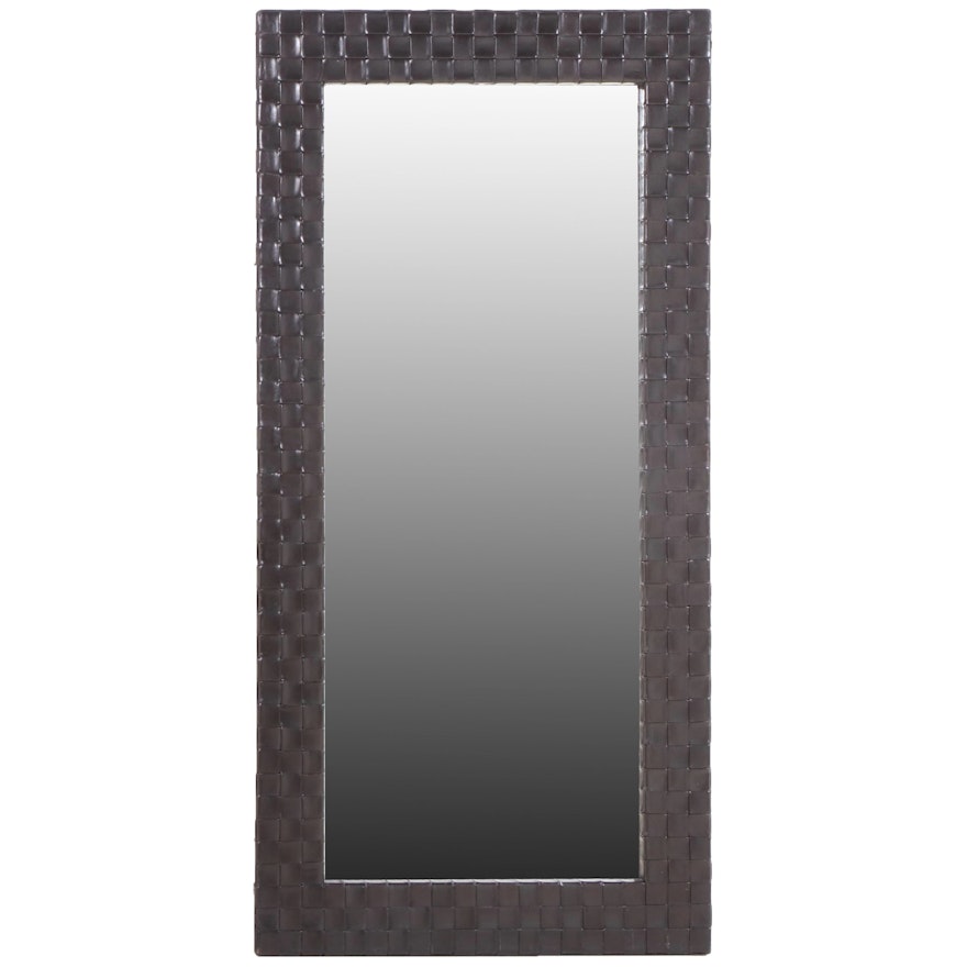 Contemporary Woven and Bonded Leather Full-Length Mirror