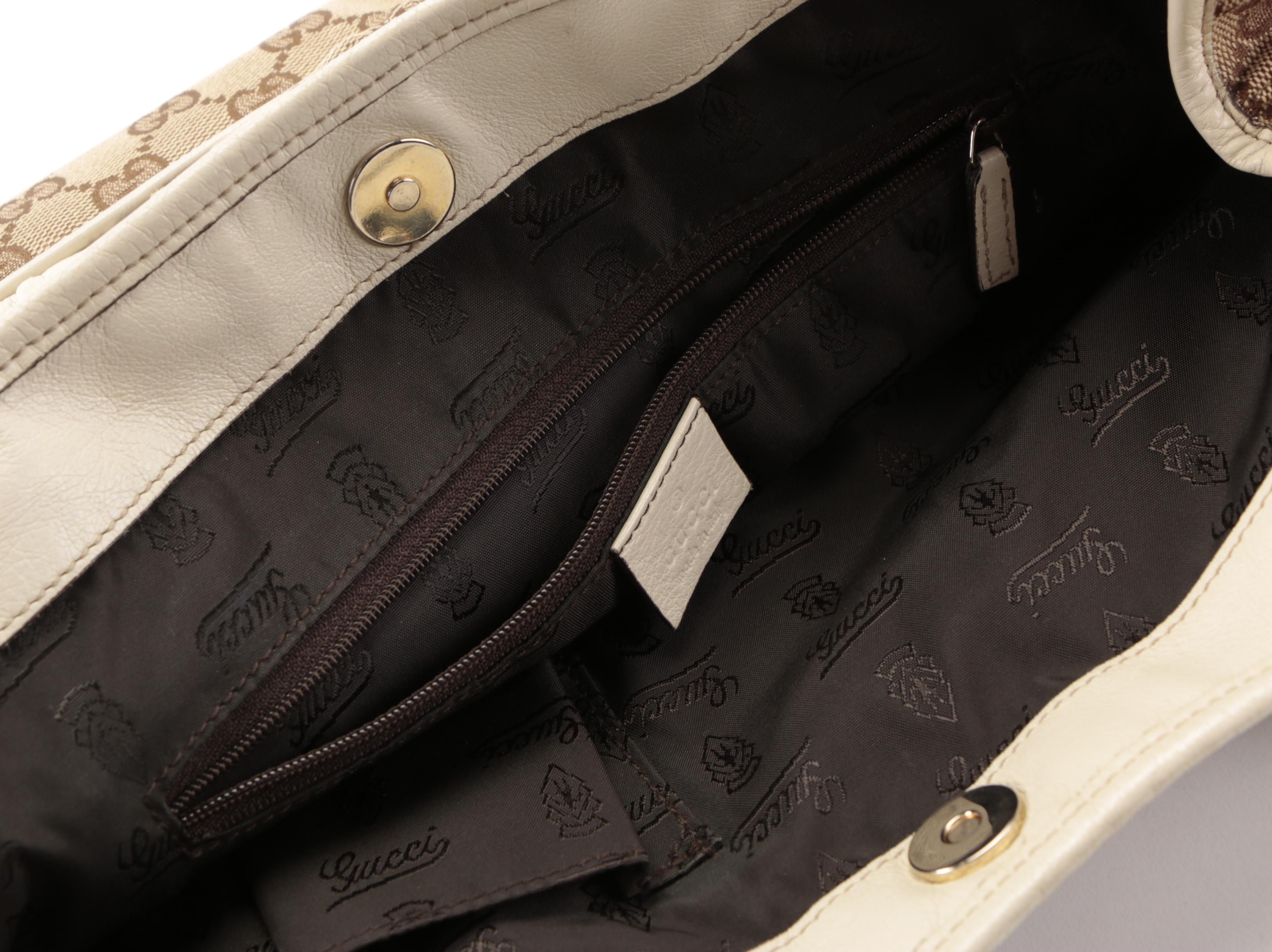 Gucci Tribeca Tote in GG Canvas and White Leather Trim