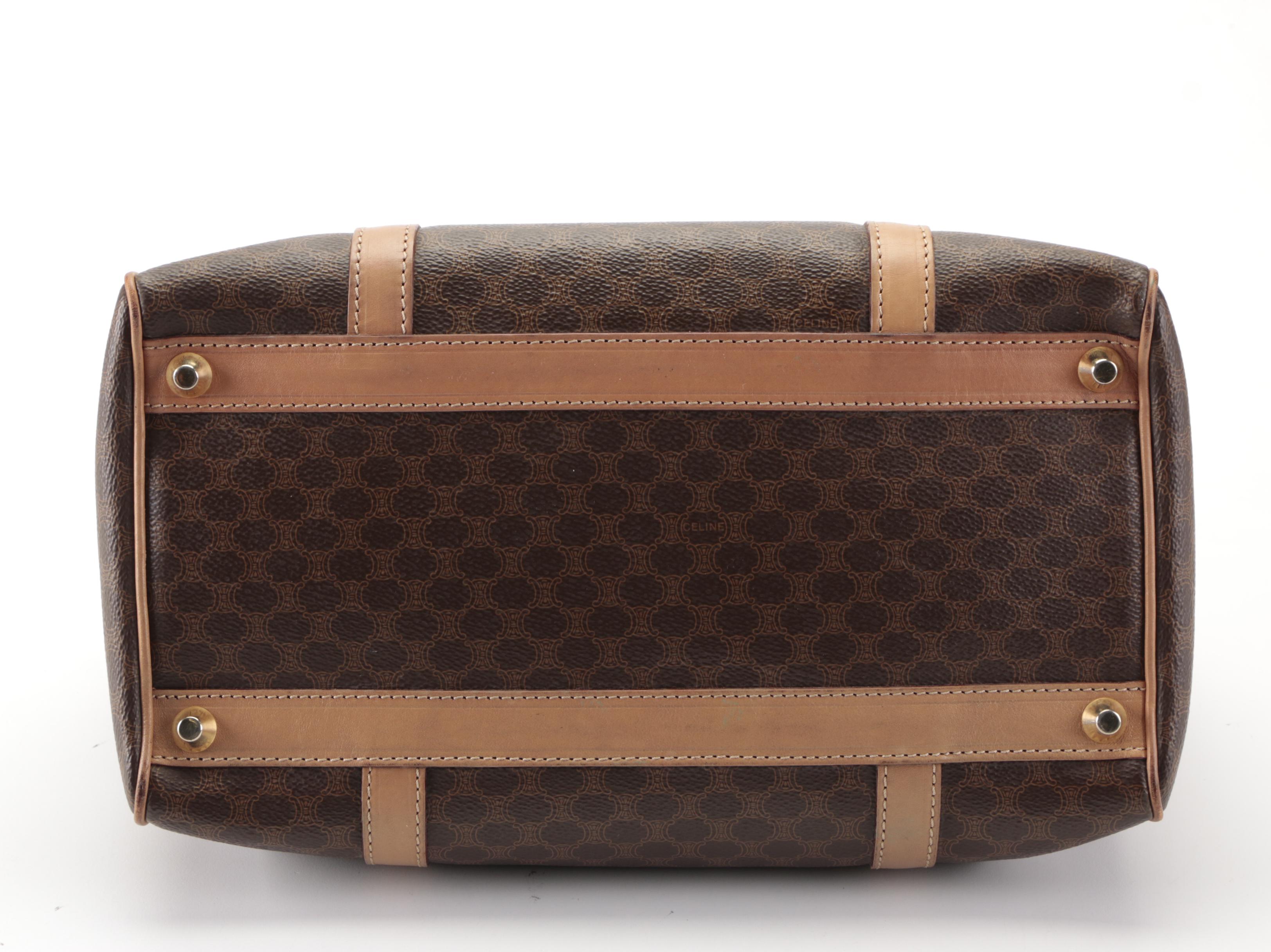 Celine Medium Boston Bag in Macadam Coated Canvas and Leather