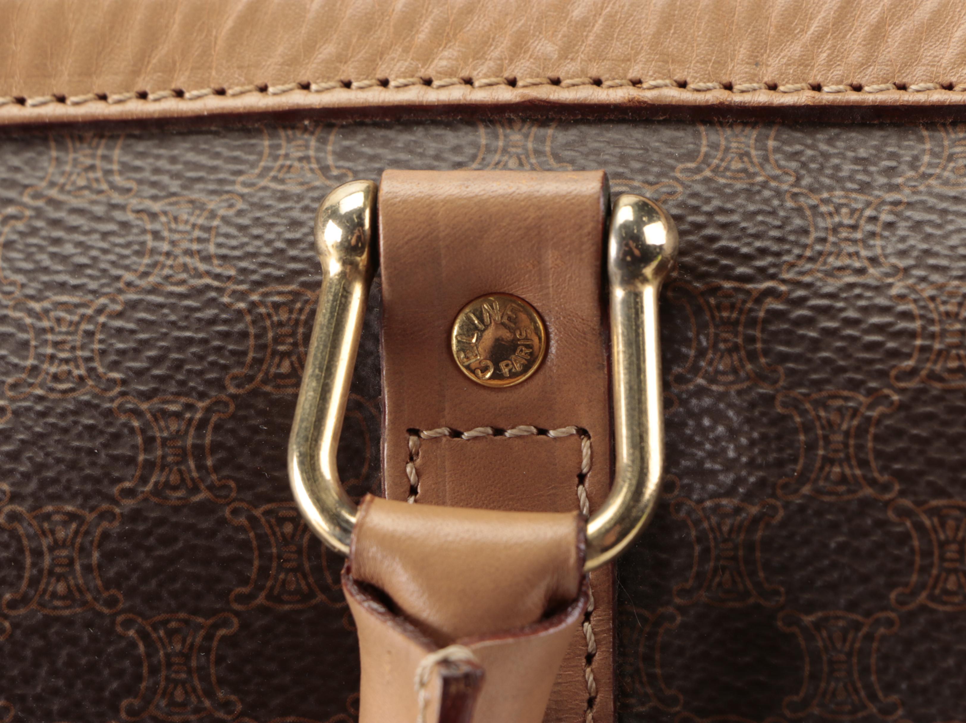 Celine Medium Boston Bag in Macadam Coated Canvas and Leather