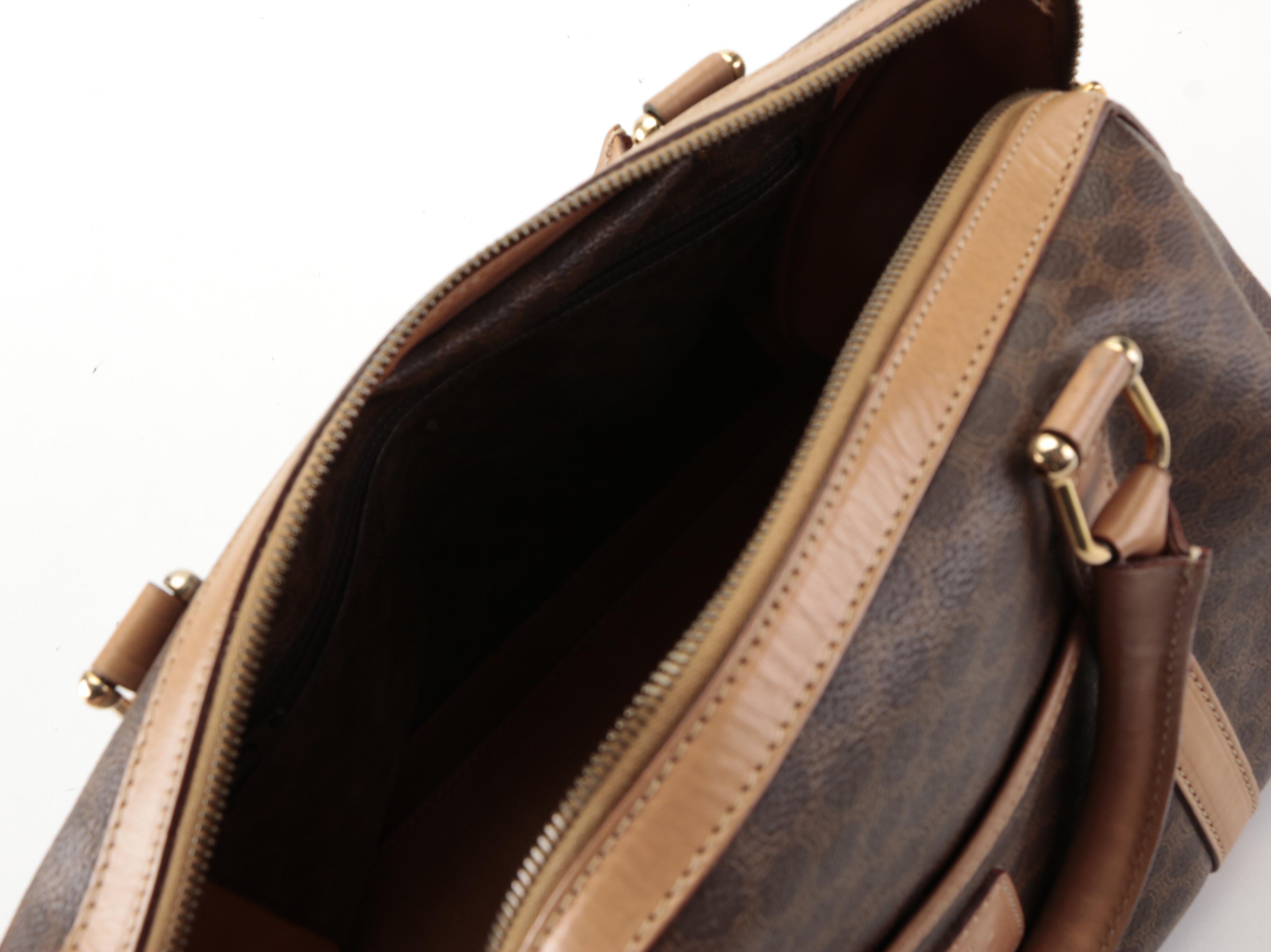 Celine Medium Boston Bag in Macadam Coated Canvas and Leather