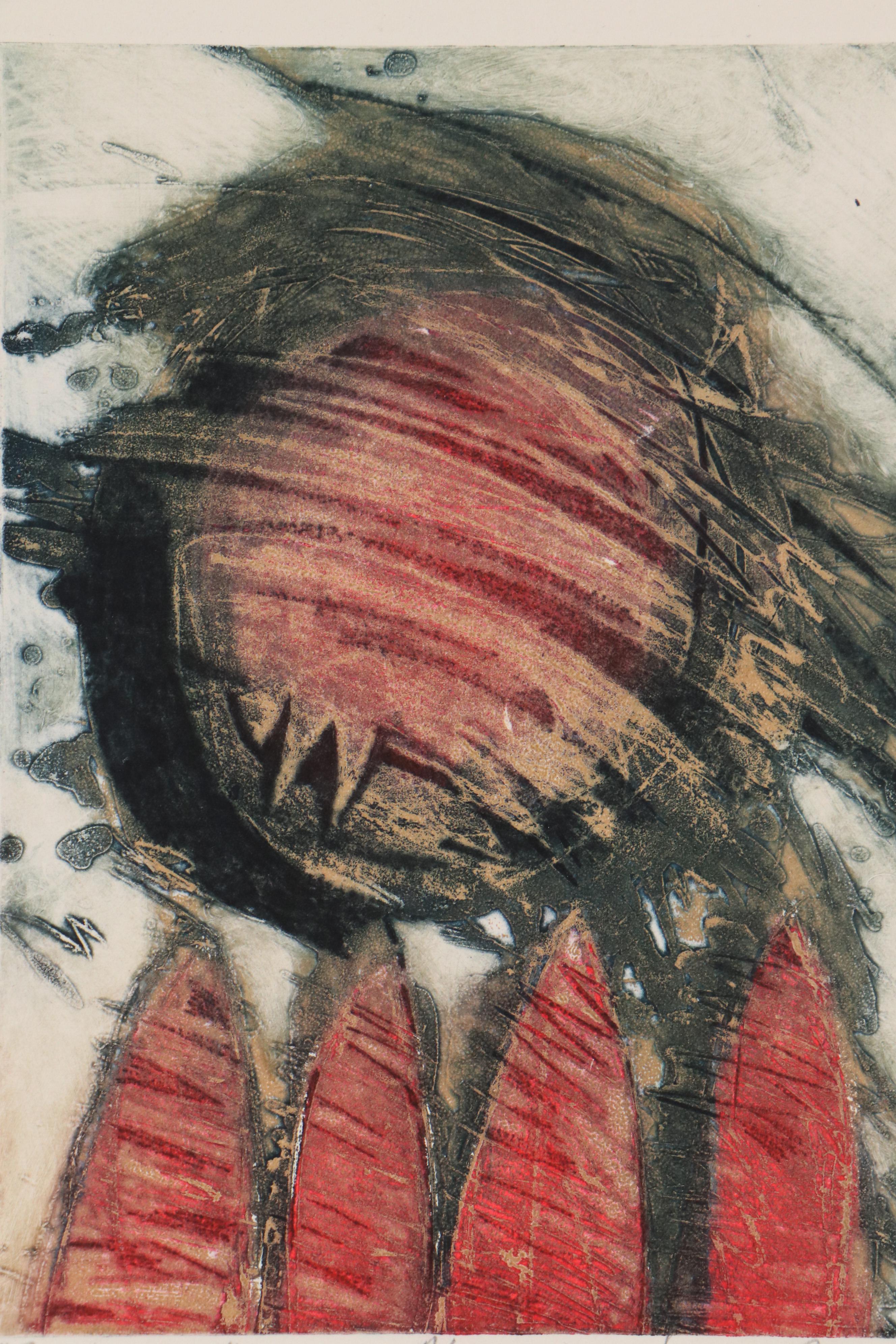 Sarah Roush Abstract Etching "Seething I," 1982