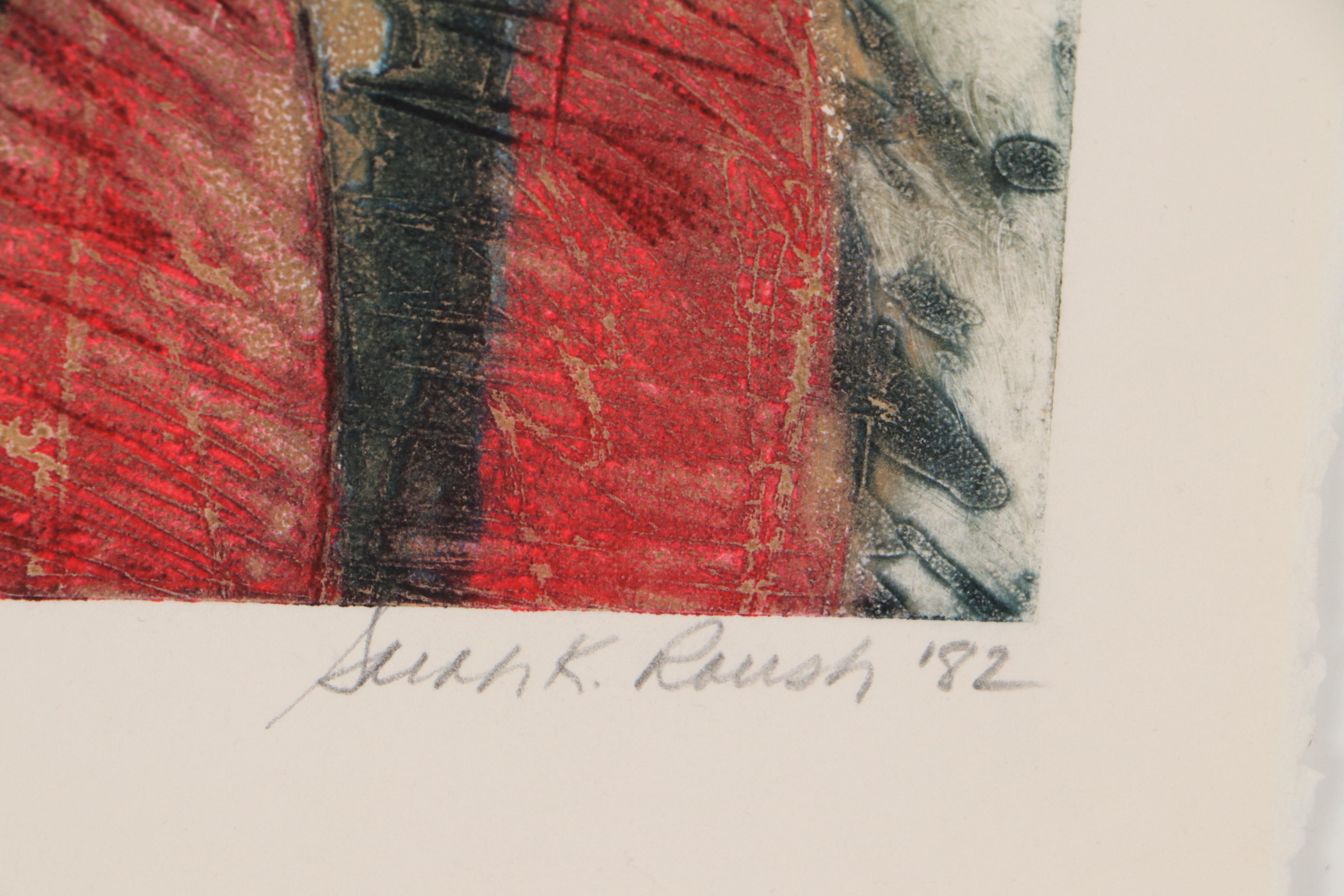 Sarah Roush Abstract Etching "Seething I," 1982