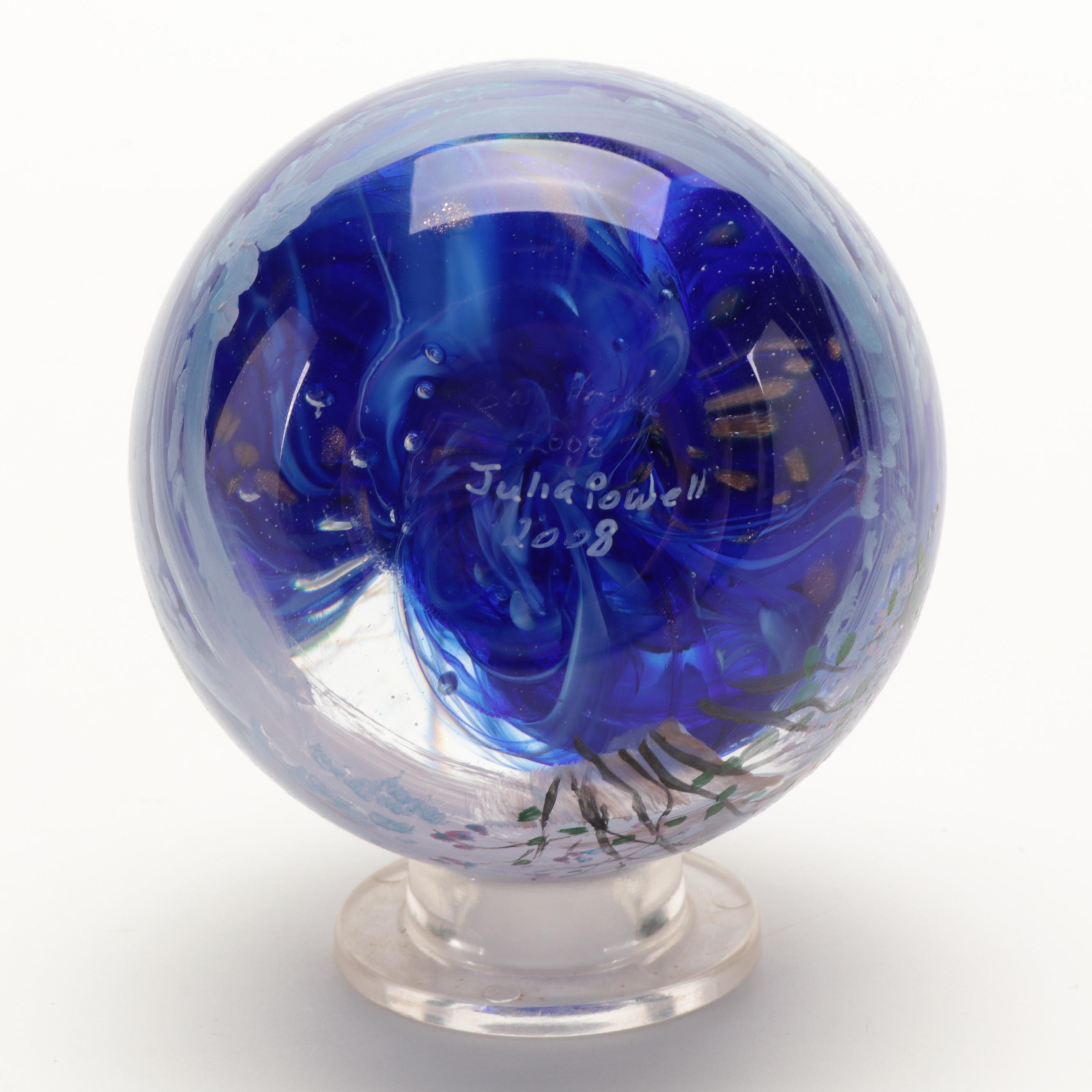 Sam Hogue and Julia Powell Handcrafted and Painted Wolf Motif Glass Paperweight