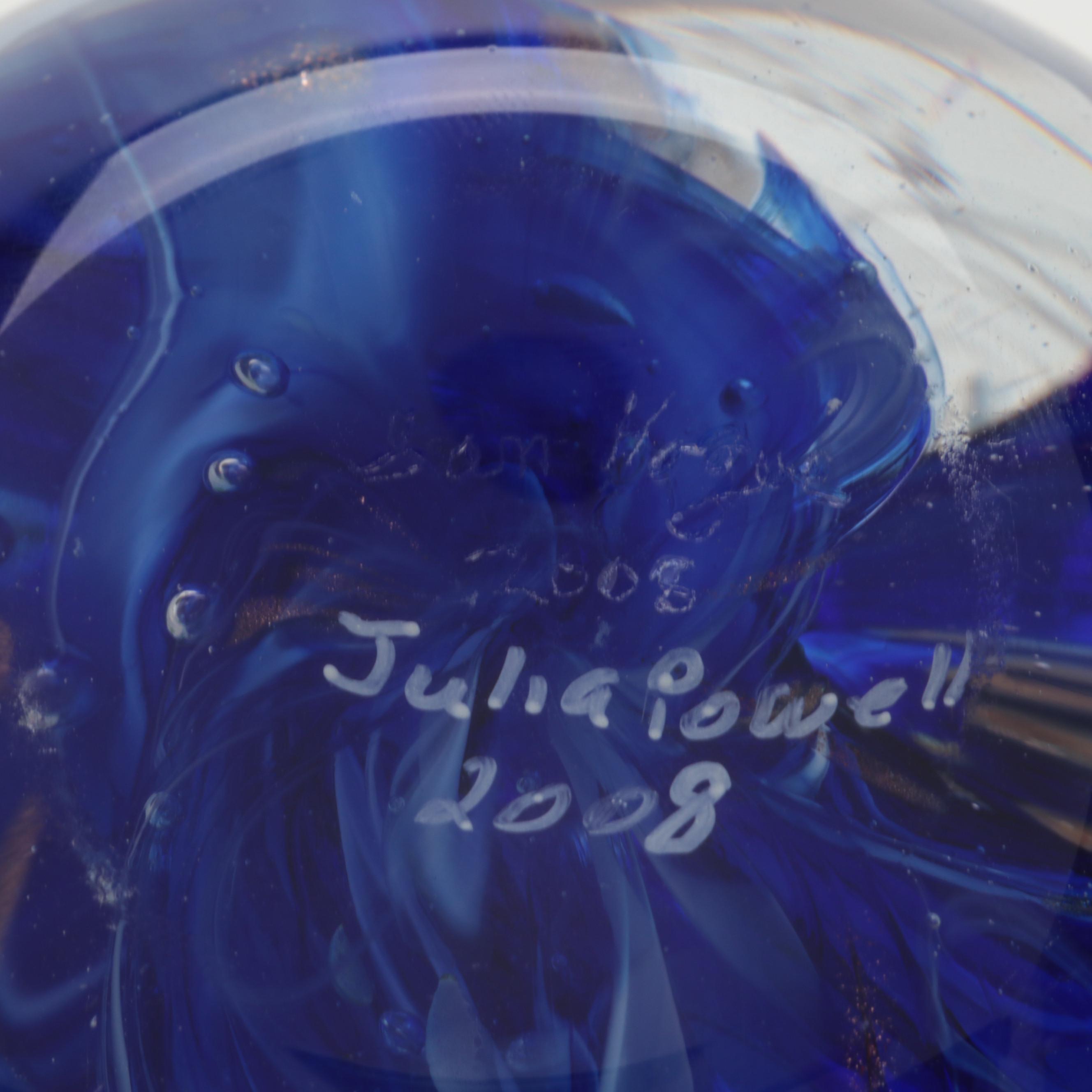 Sam Hogue and Julia Powell Handcrafted and Painted Wolf Motif Glass Paperweight