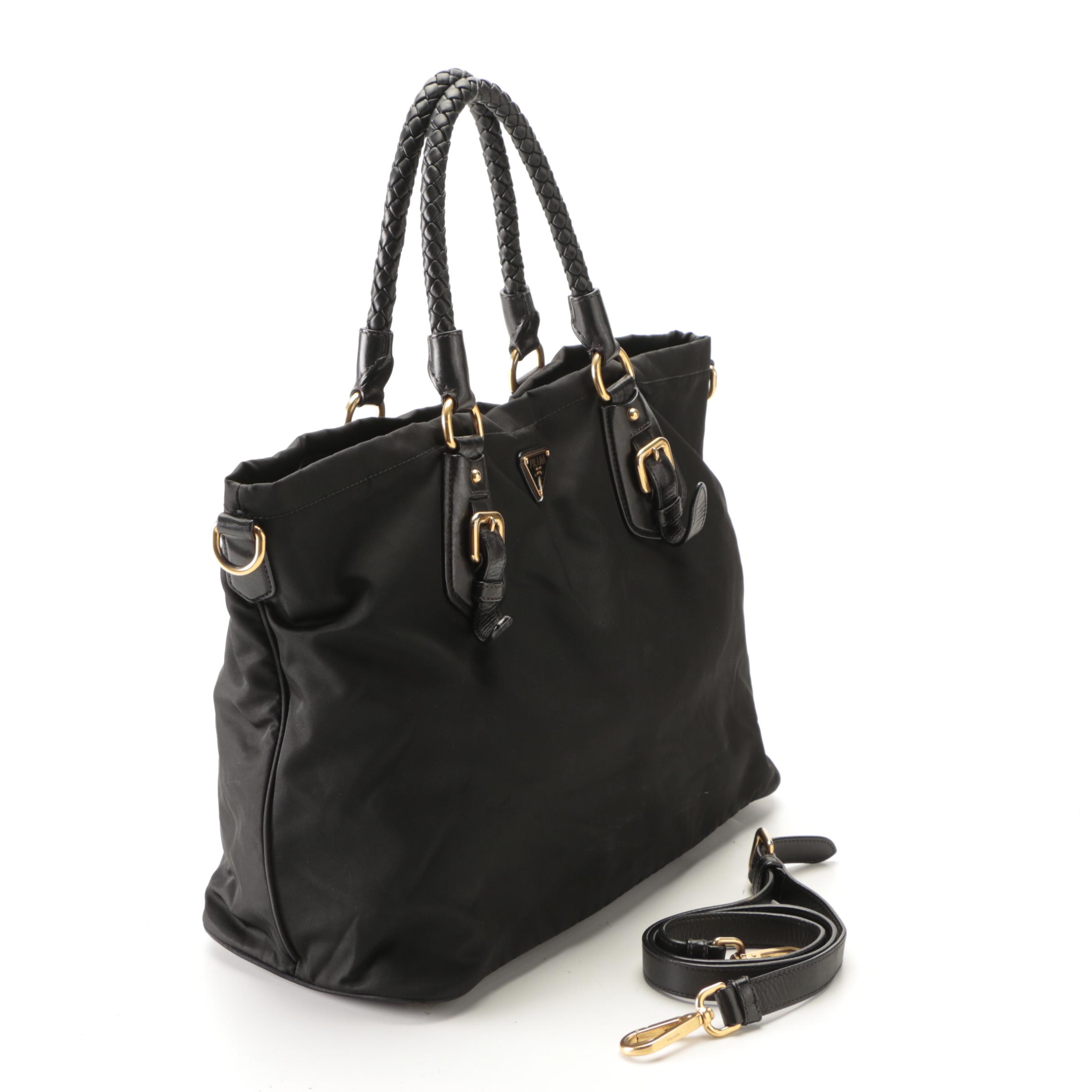 Prada Two-Way Tote Bag Tote in Black Tessuto Nylon and Leather Trim