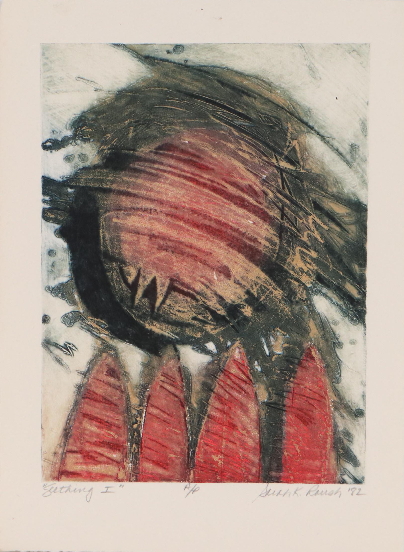 Sarah Roush Abstract Etching "Seething I," 1982