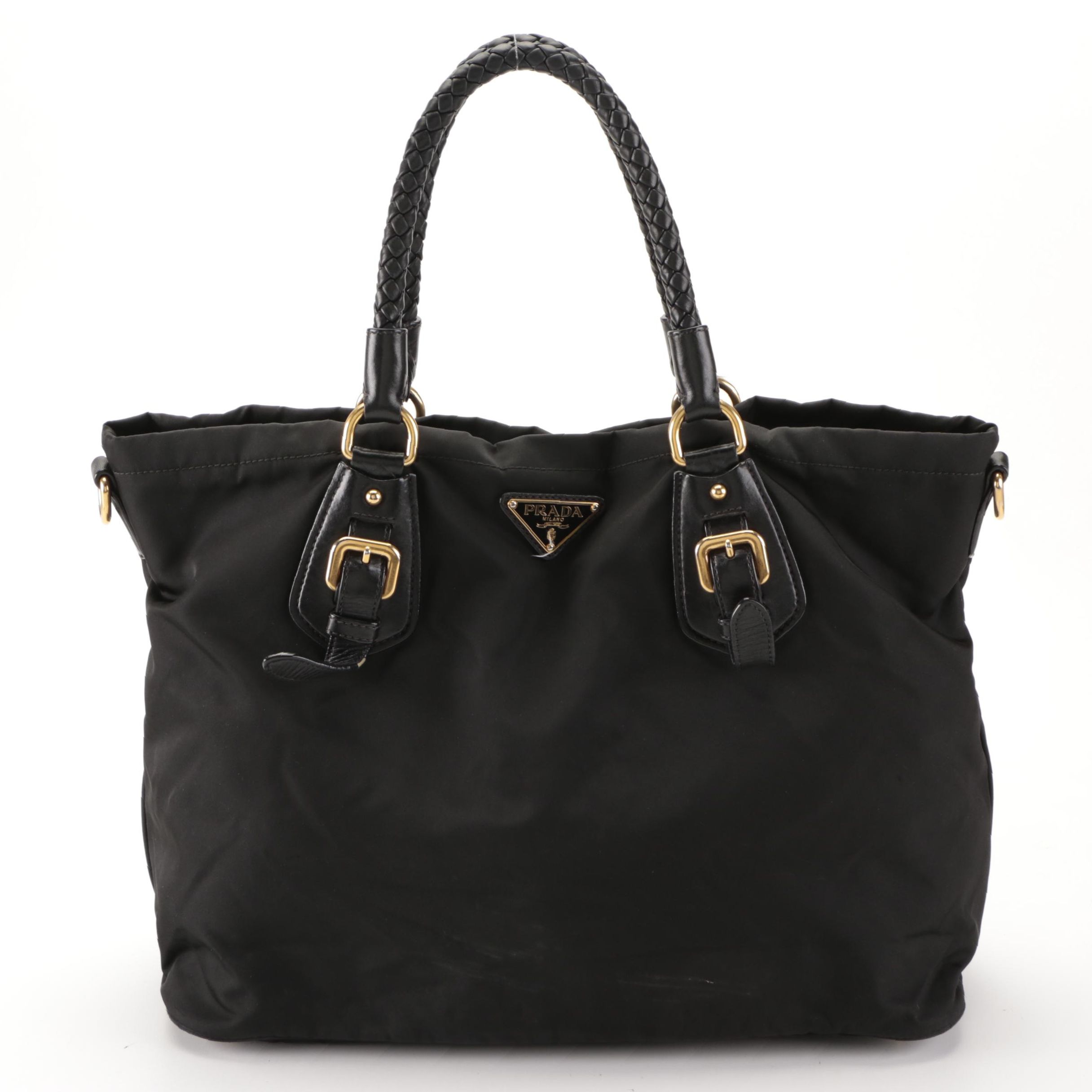 Prada Two-Way Tote Bag Tote in Black Tessuto Nylon and Leather Trim