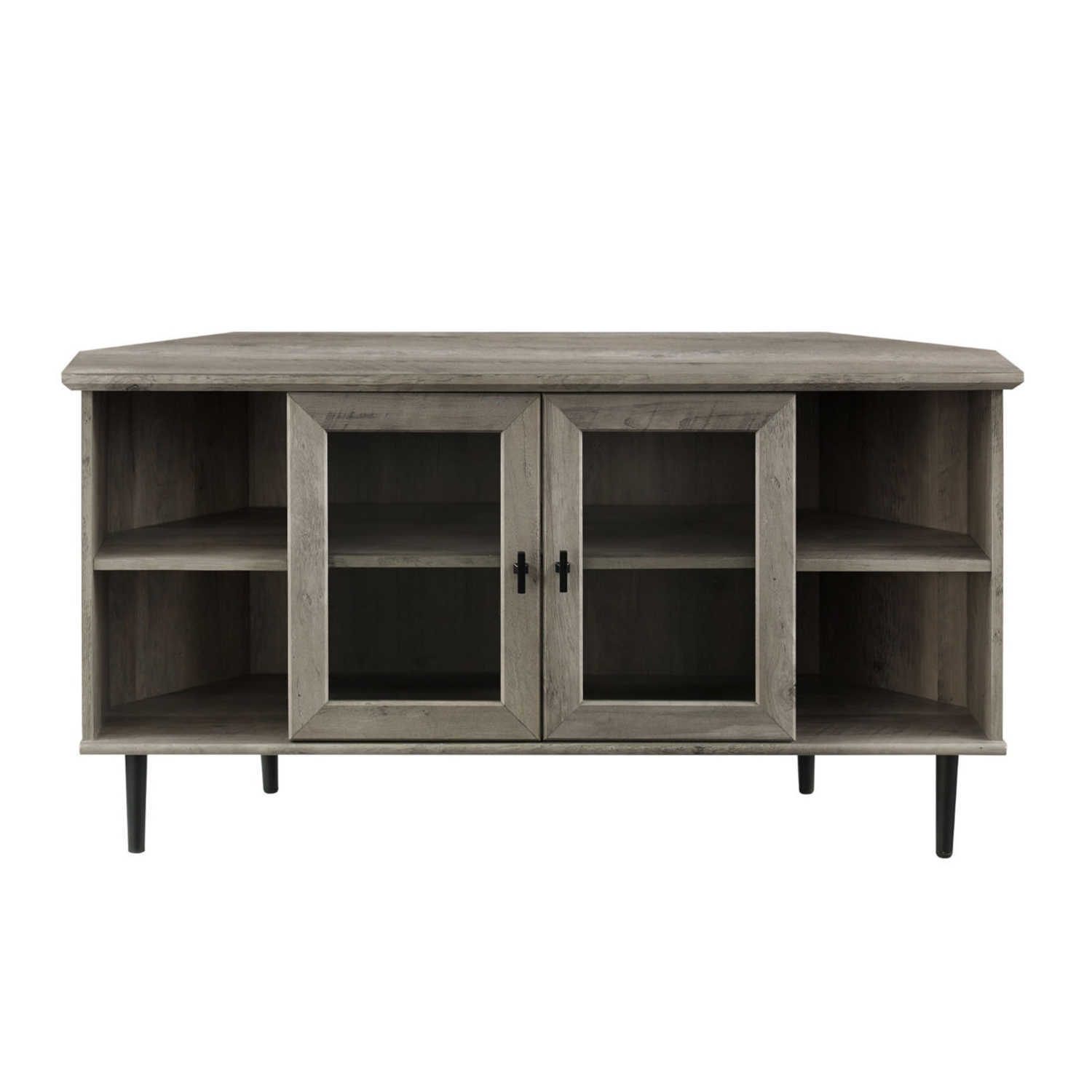 Walker Edison 48" Simple Glass Door Corner TV Stand in Grey Wash