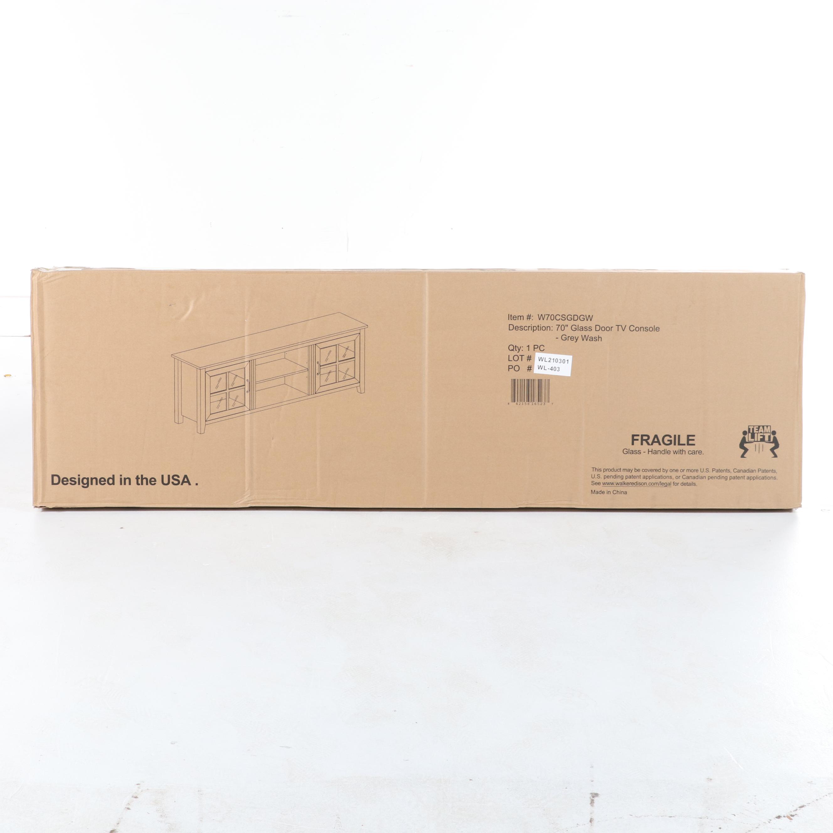 Walker Edison 70" Two-Door Farmhouse TV Stand in Grey Wash