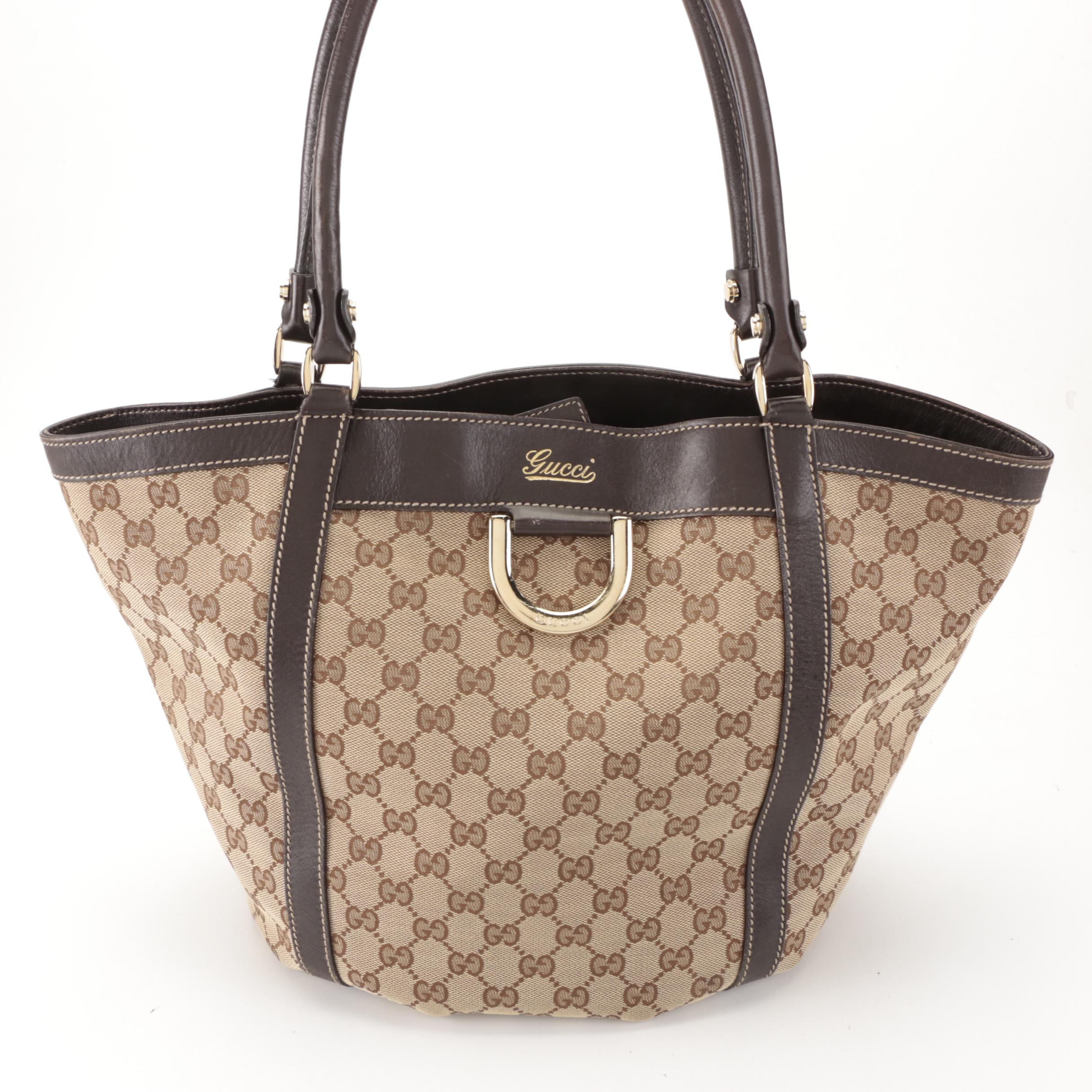 Gucci Abbey D-Ring Bucket Tote in GG Canvas and Leather Trim