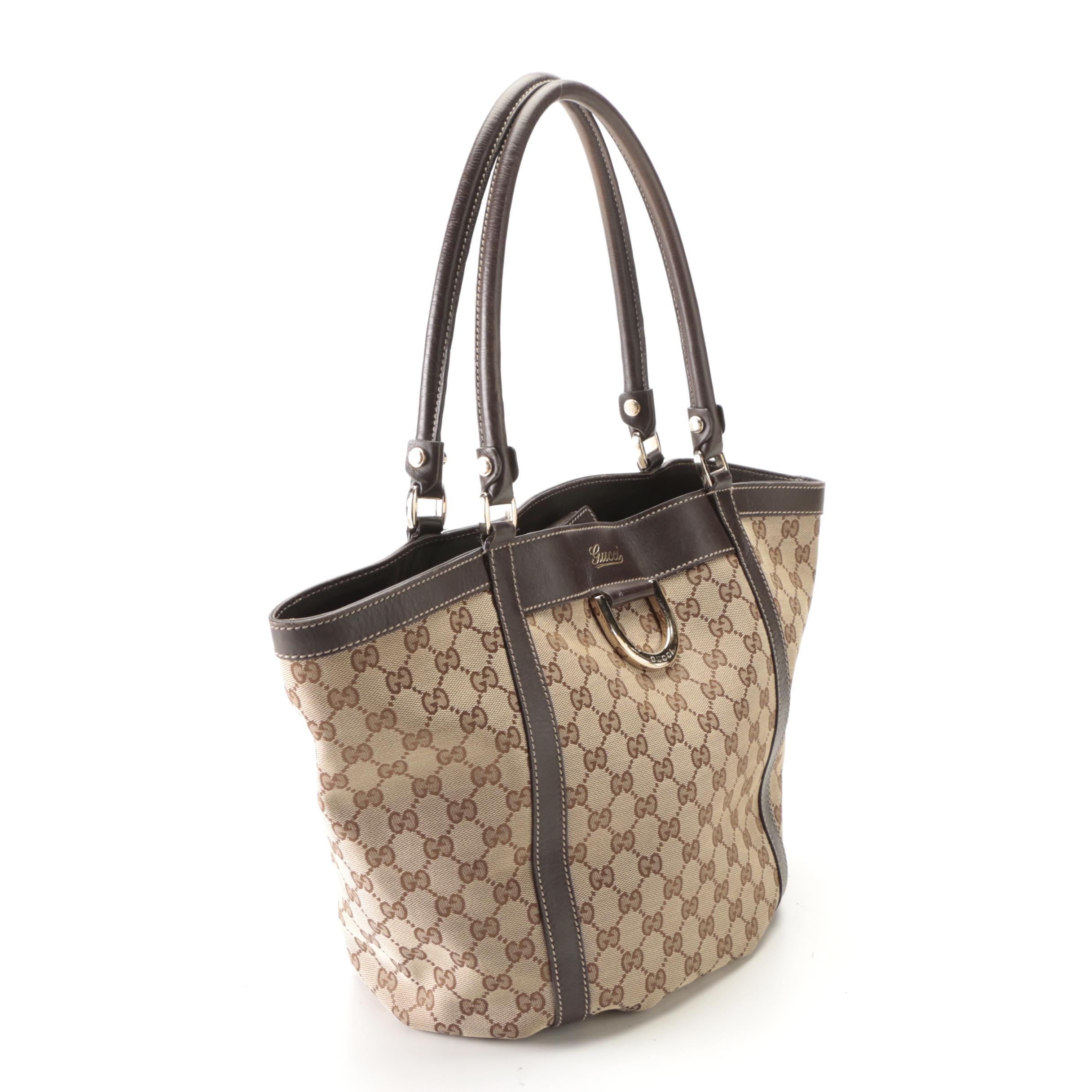 Gucci Abbey D-Ring Bucket Tote in GG Canvas and Leather Trim