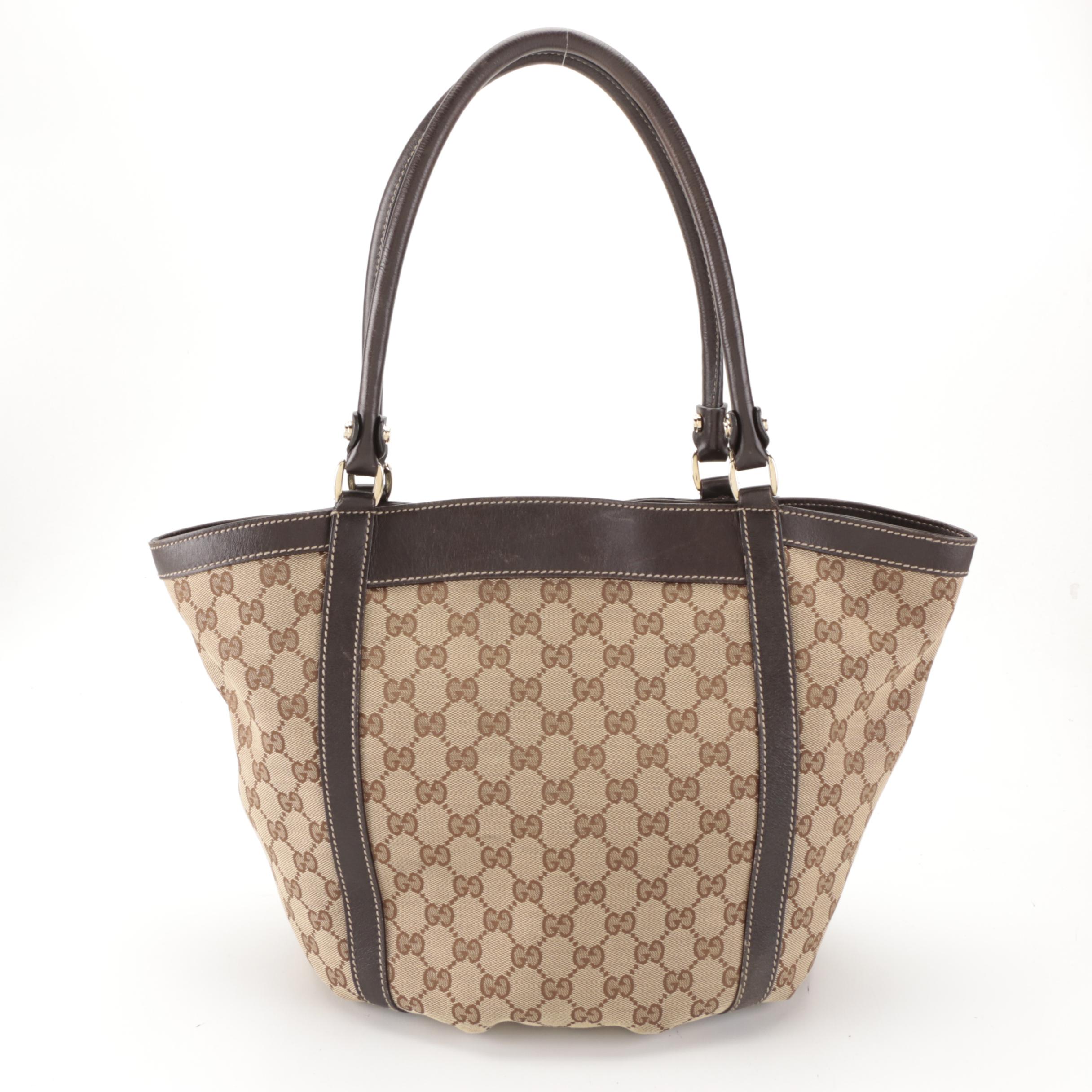 Gucci Abbey D-Ring Bucket Tote in GG Canvas and Leather Trim