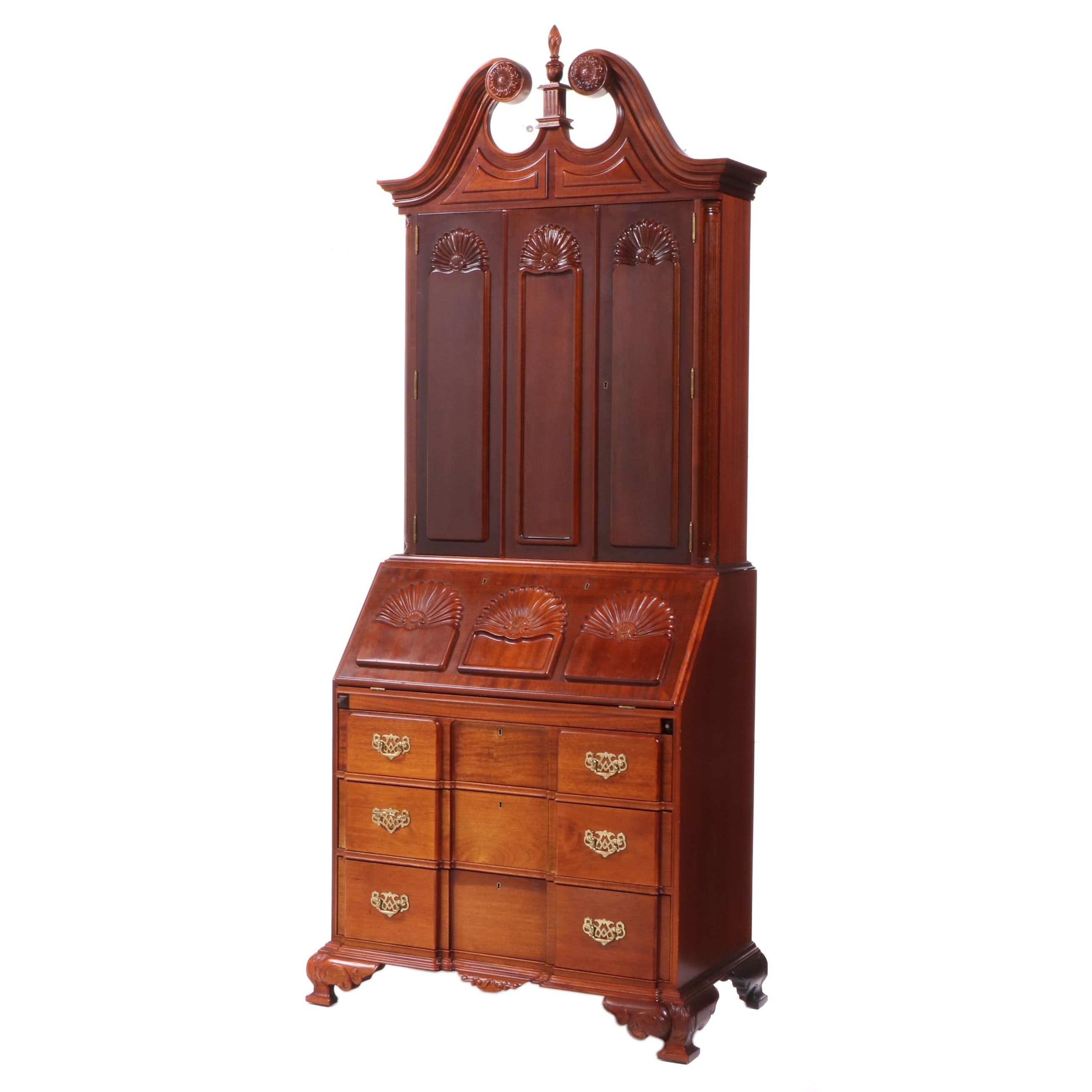 Chippendale Style Mahogany Secretary Desk After Goddard & Townsend
