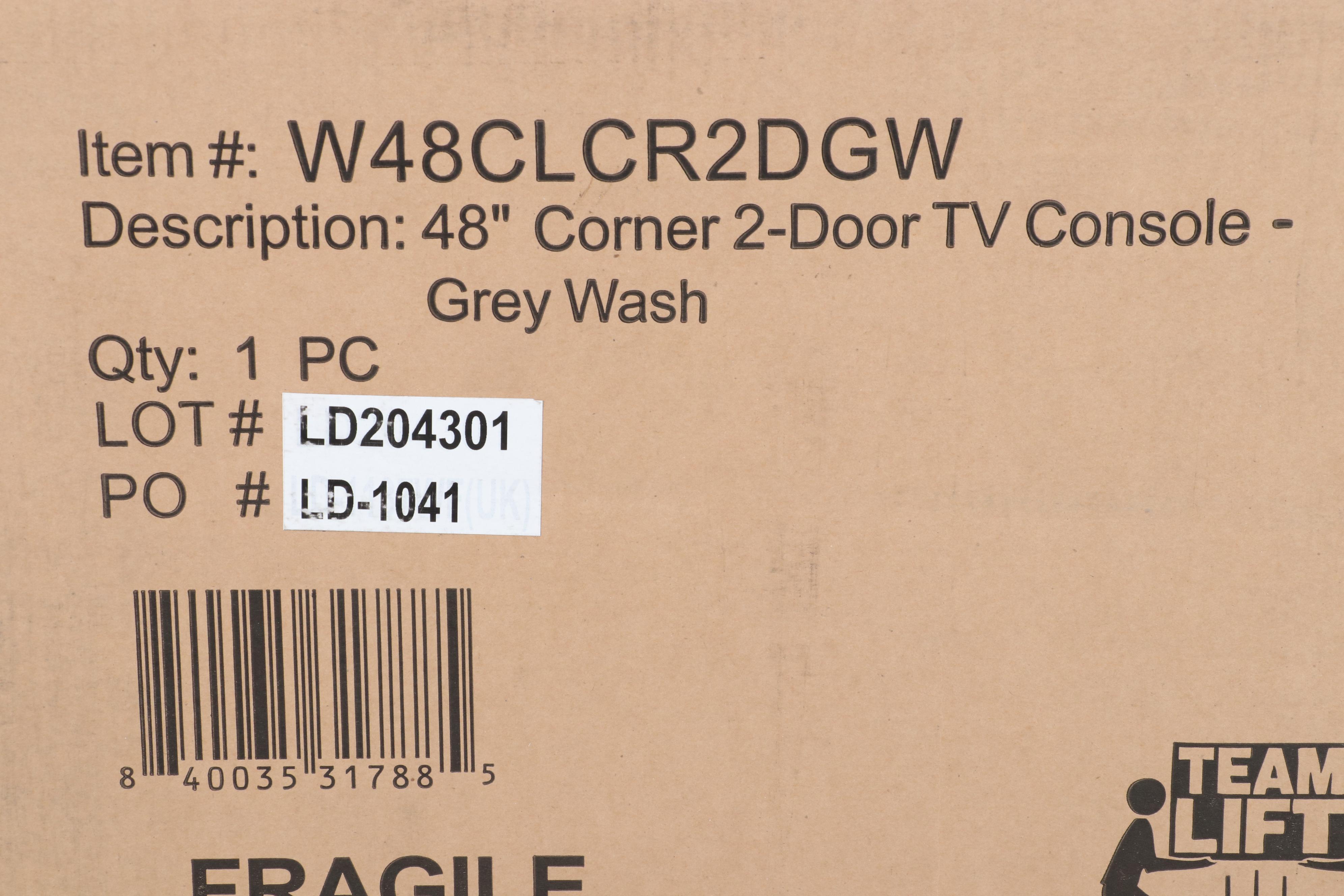 Walker Edison 48" Simple Glass Door Corner TV Stand in Grey Wash