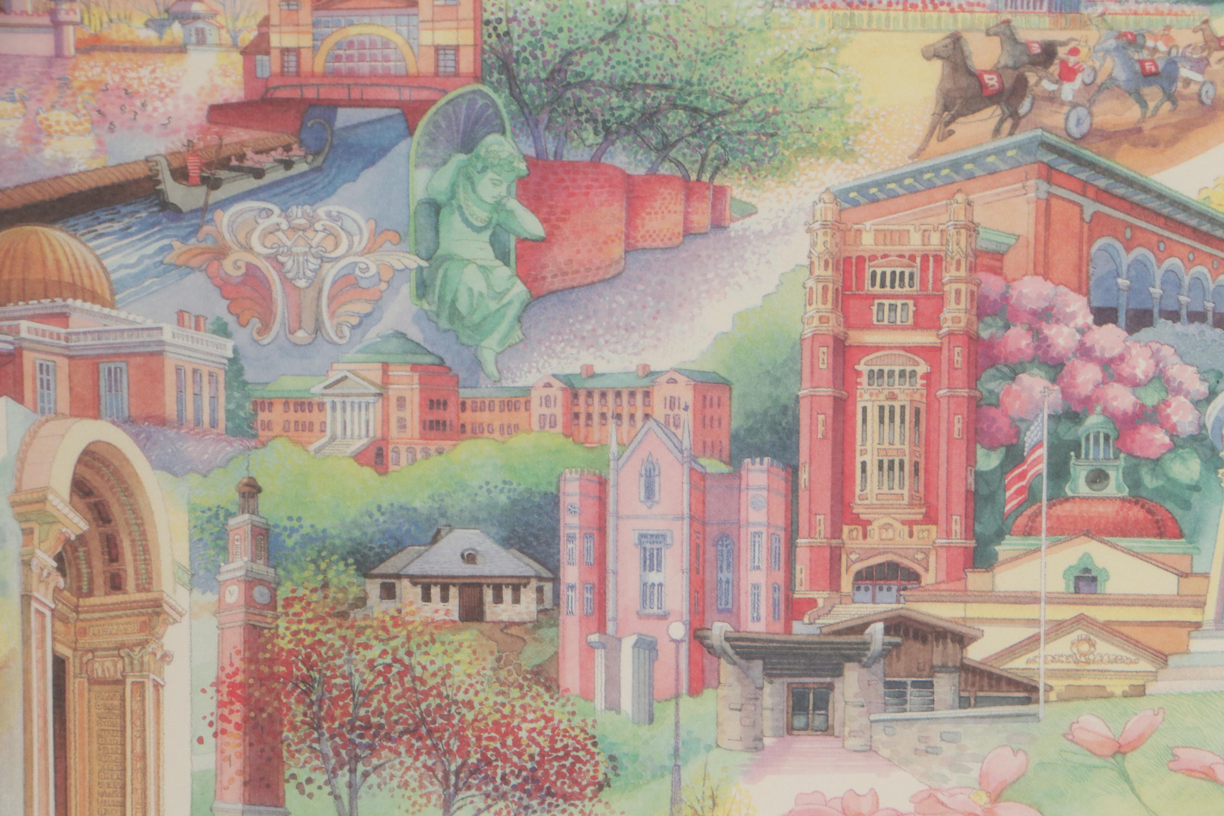 Jan Brown Checco Offset Lithograph "Cincinnati Parks and Public Spaces," 1989