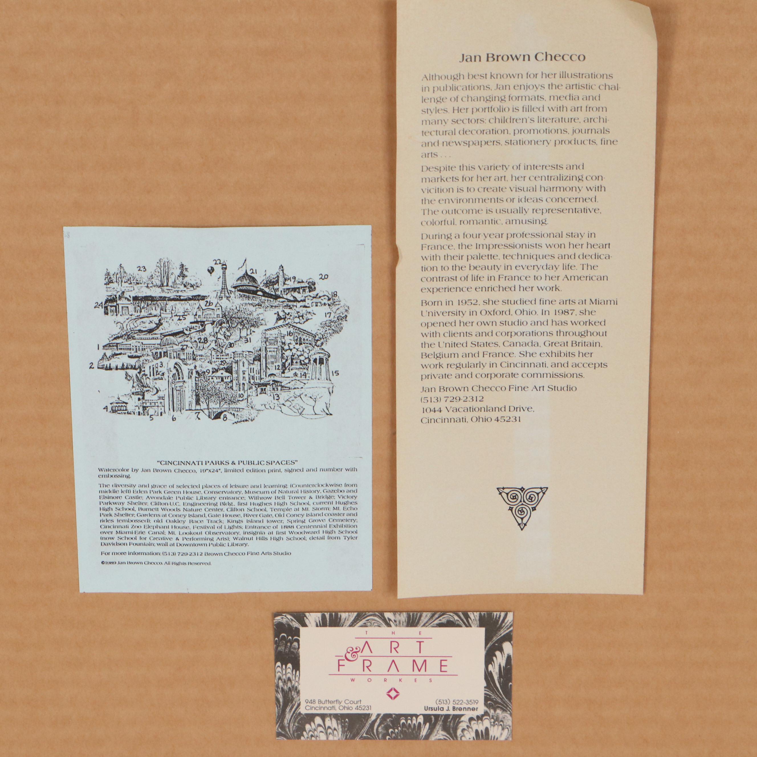 Jan Brown Checco Offset Lithograph "Cincinnati Parks and Public Spaces," 1989