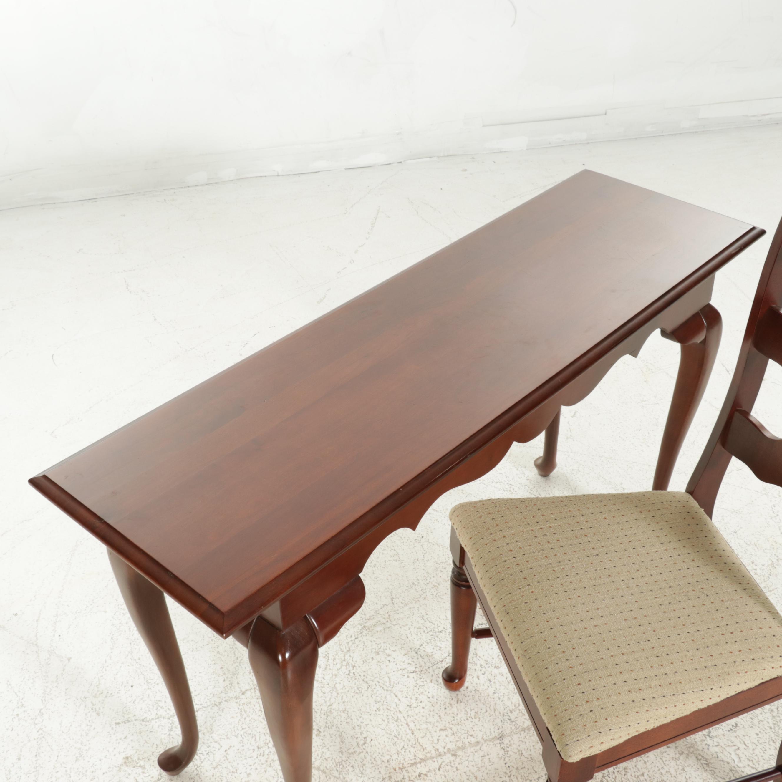 Queen Anne Style Cherry Hall Table and Broyhill Ladderback Side Chair