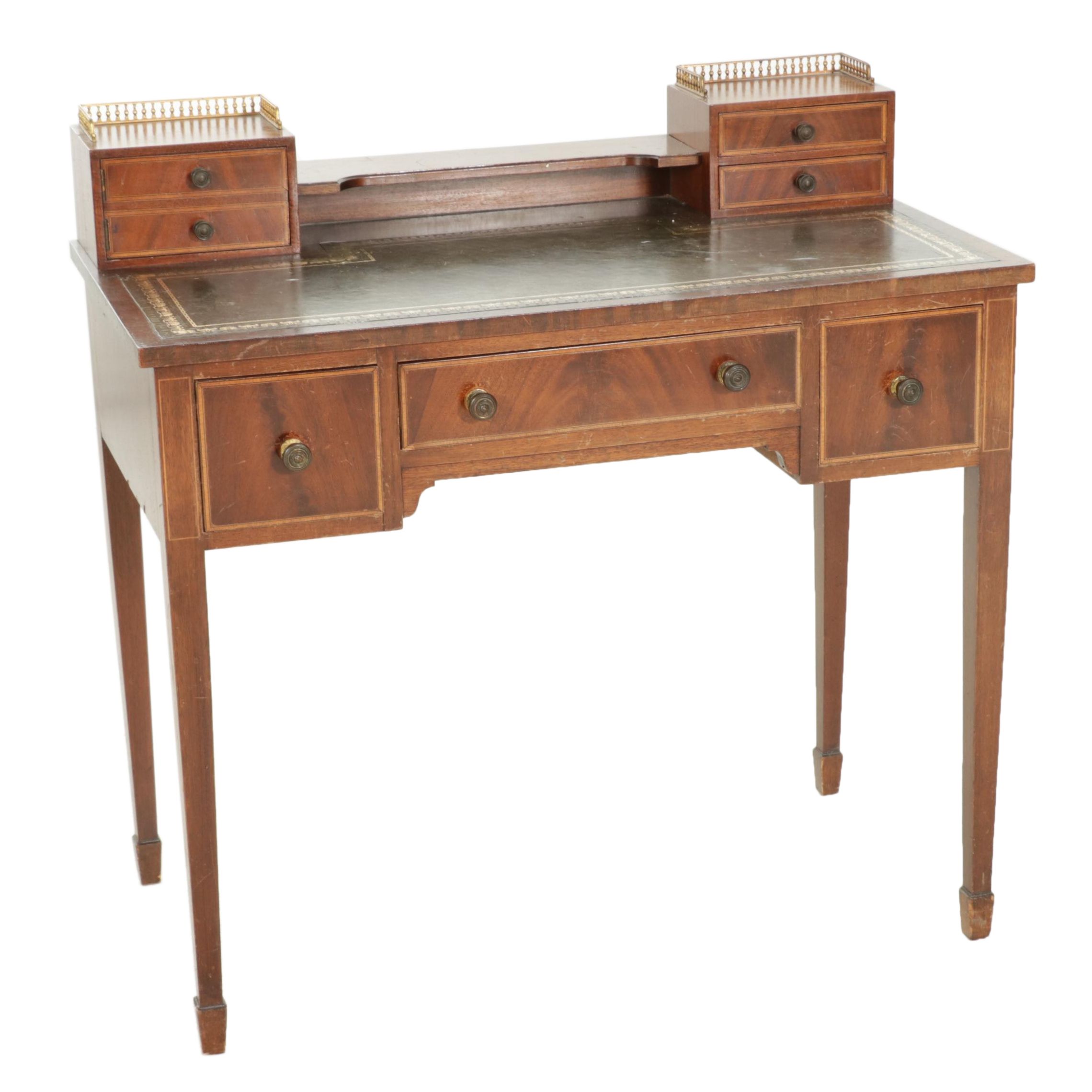 Louis XVI Style Line-Inlaid Mahogany Bonheur du Jour Writing Desk