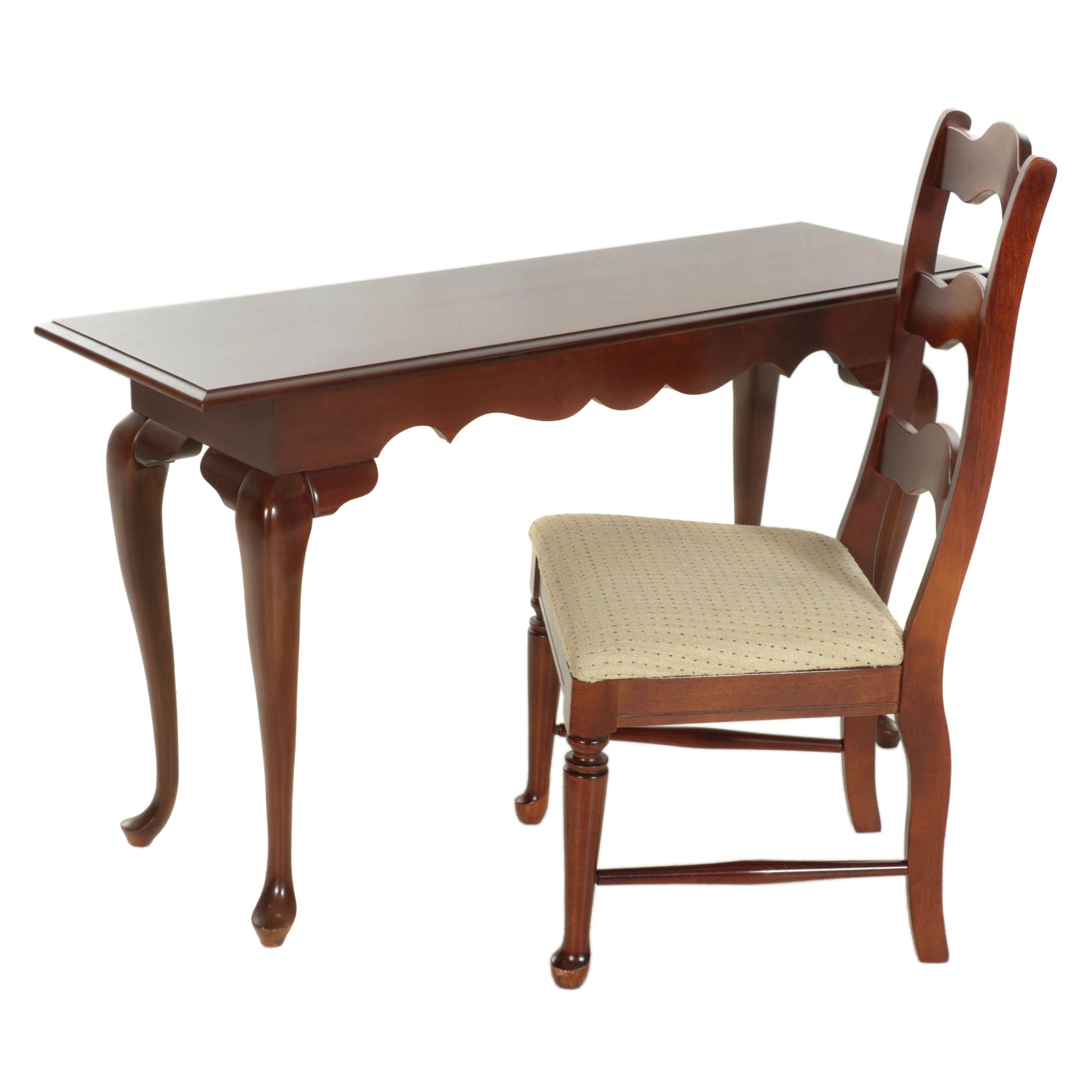 Queen Anne Style Cherry Hall Table and Broyhill Ladderback Side Chair