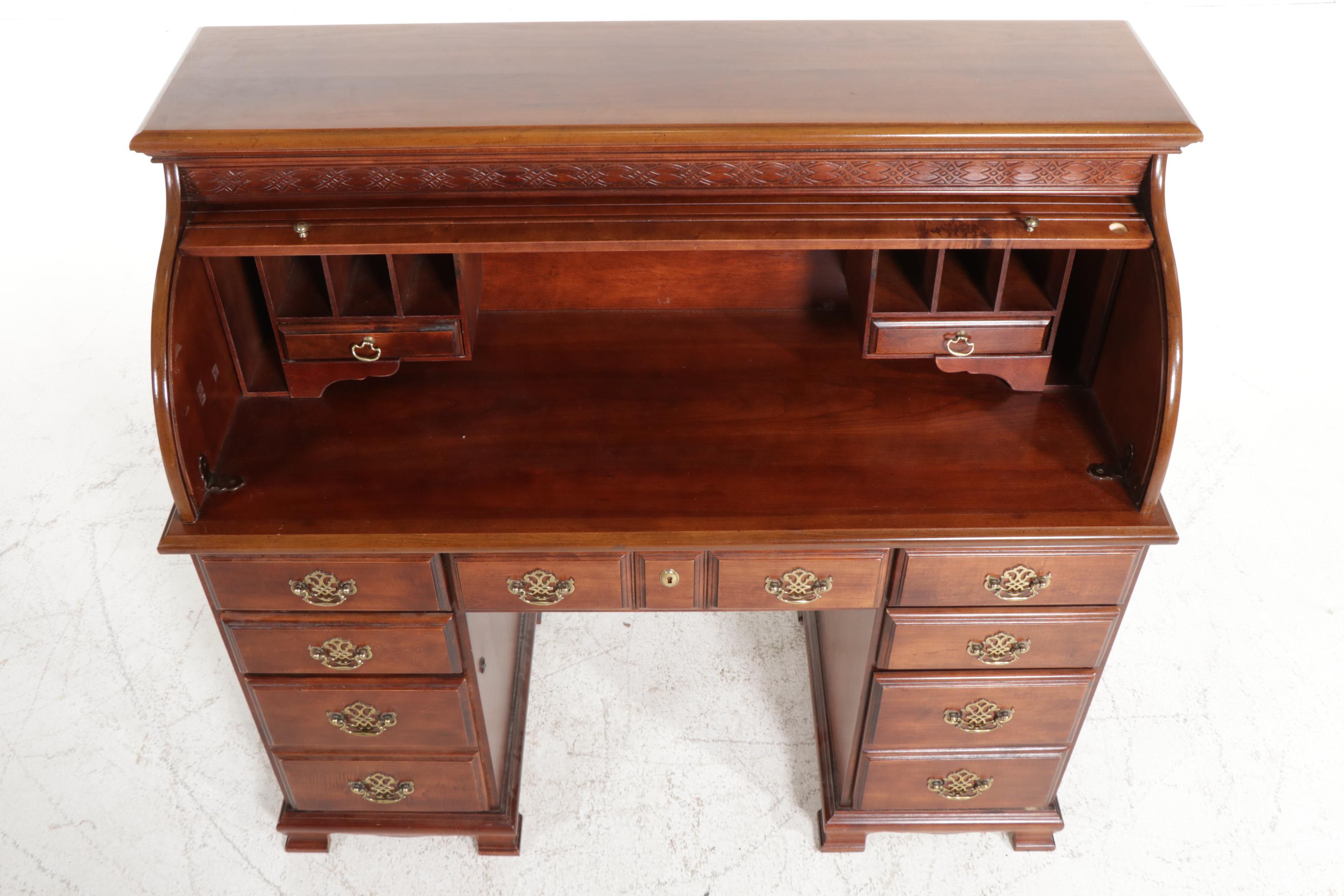 Chippendale Style Cherry Roll-Top Desk with Broyhill Chair