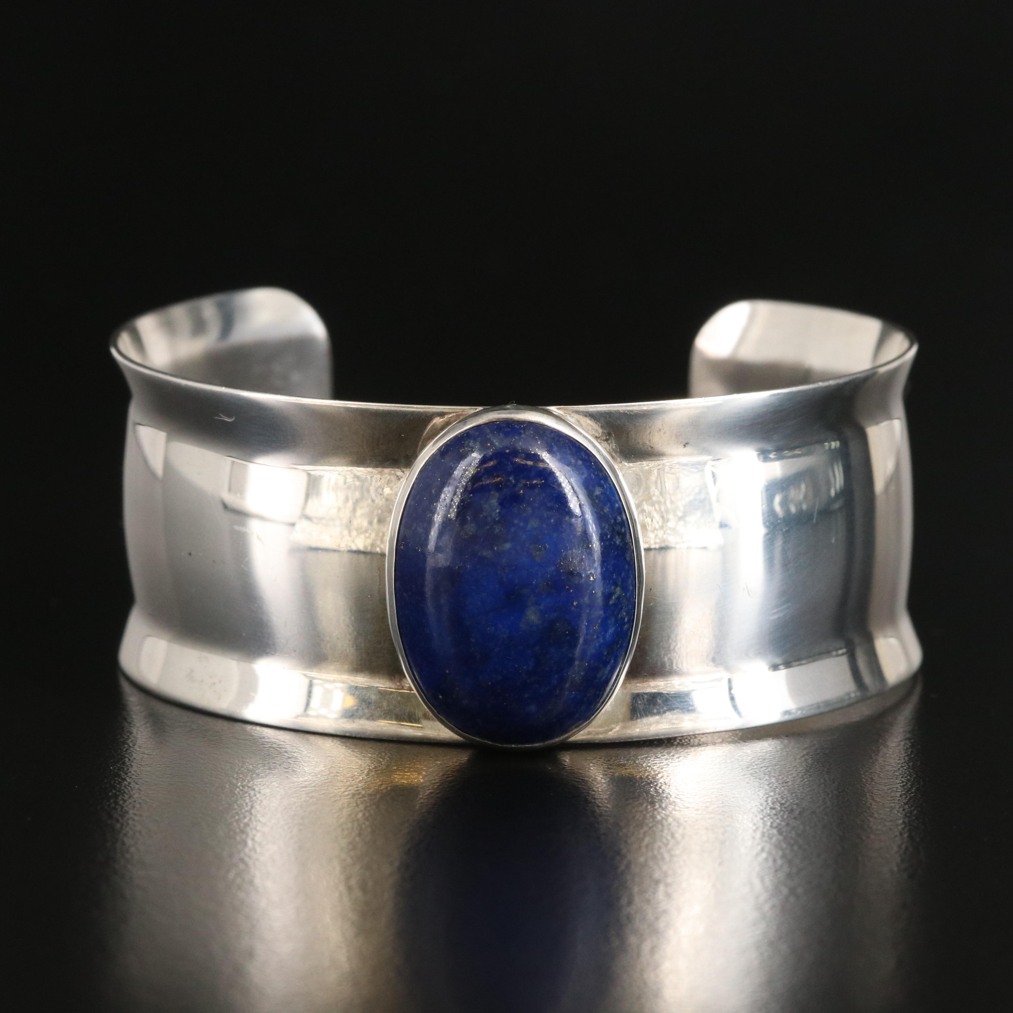 Circa 2016 Aaron Rubenstein for Modern Art Jewelry Sterling Lapis Lazuli Cuff
