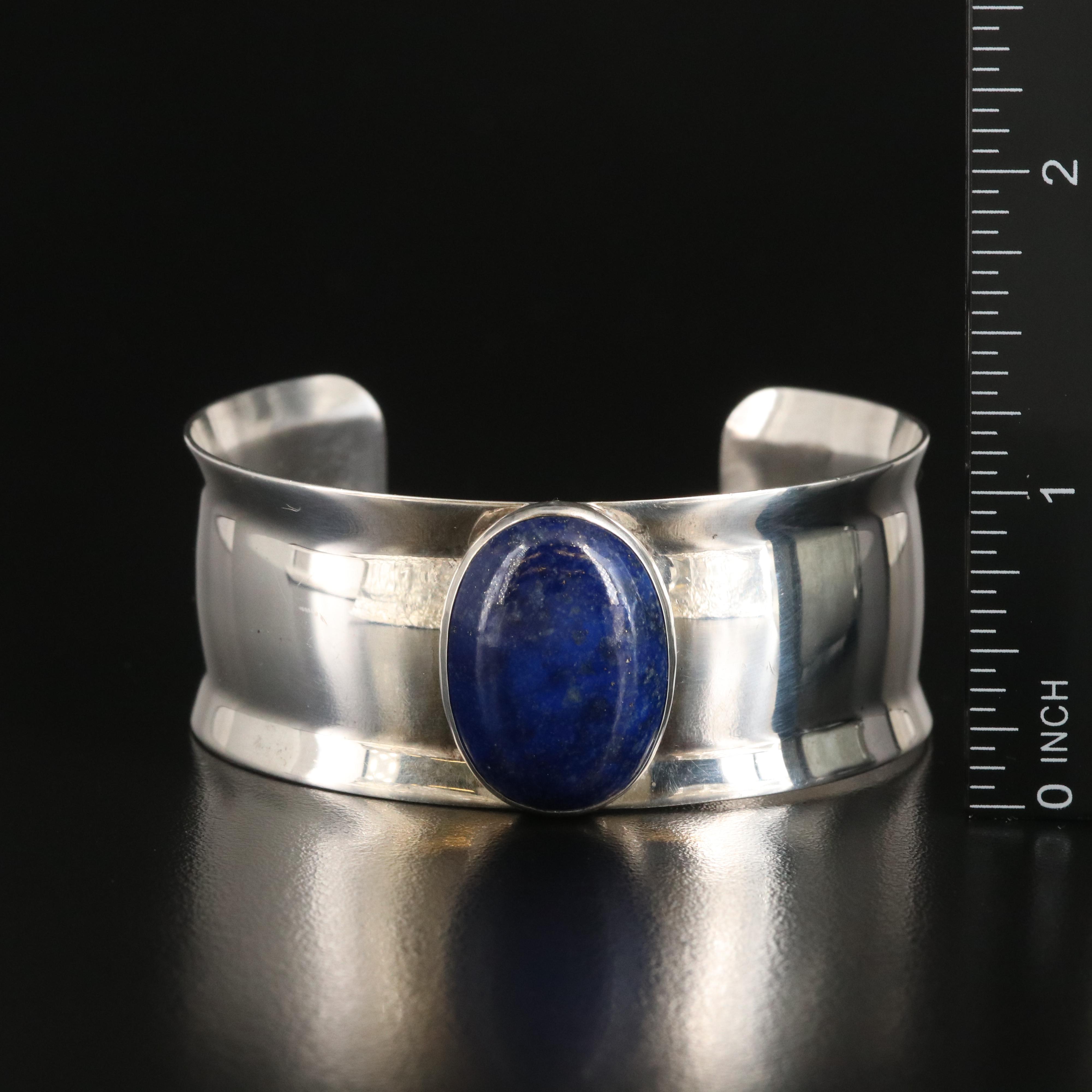 Circa 2016 Aaron Rubenstein for Modern Art Jewelry Sterling Lapis Lazuli Cuff