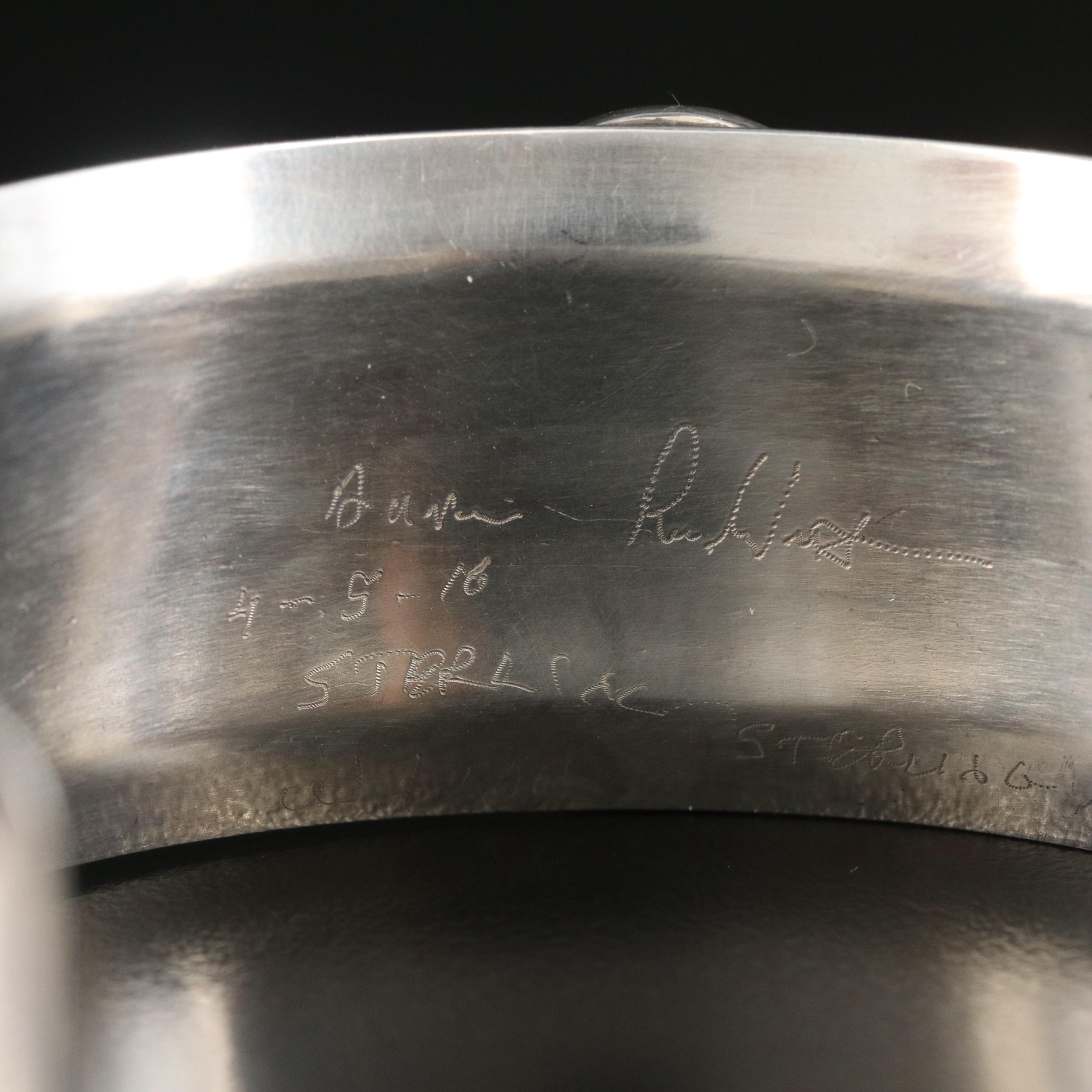 Circa 2016 Aaron Rubenstein for Modern Art Jewelry Sterling Lapis Lazuli Cuff