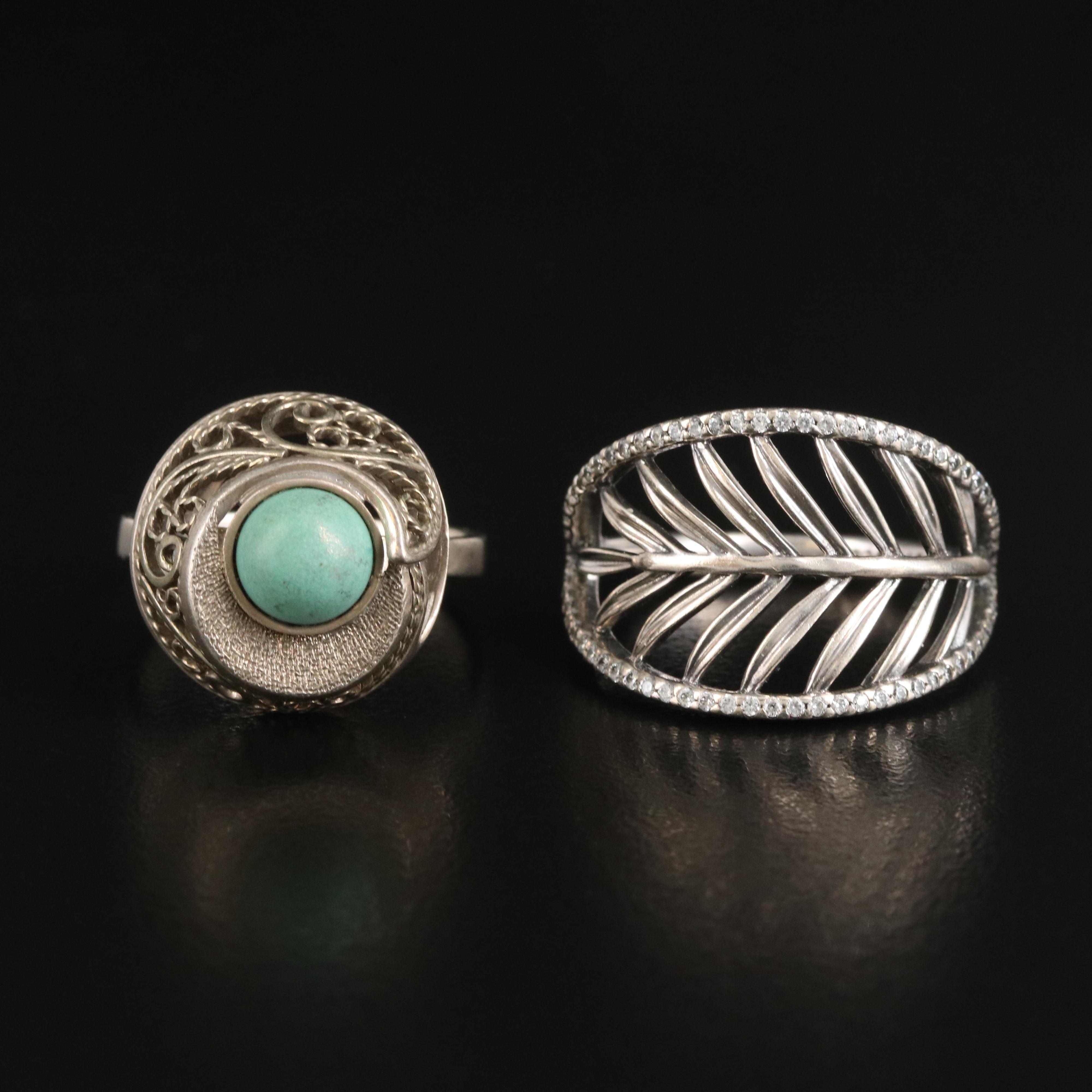 Pandora "Tropical Palm Leaf" Sterling Ring and Filigree Dome Ring