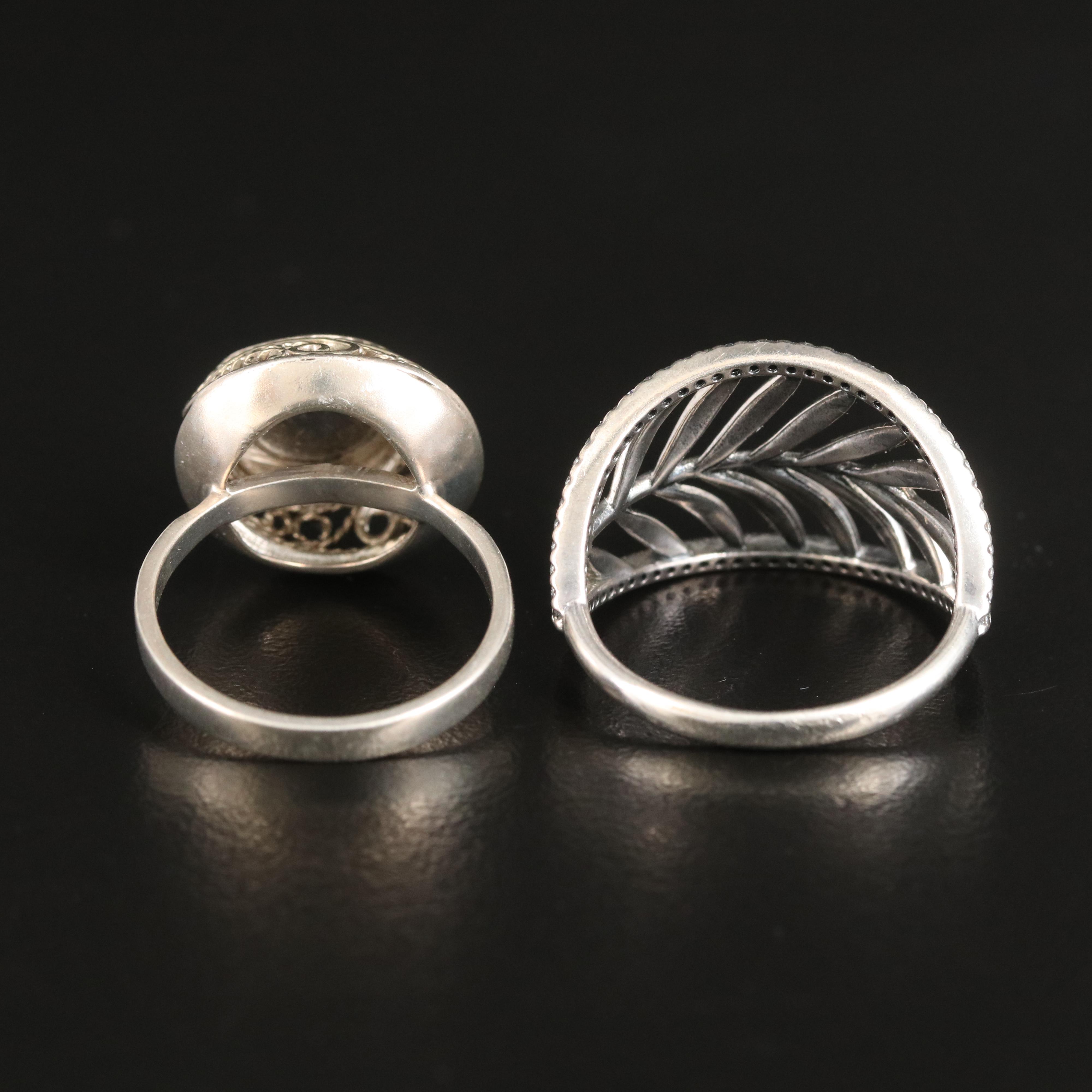 Pandora "Tropical Palm Leaf" Sterling Ring and Filigree Dome Ring