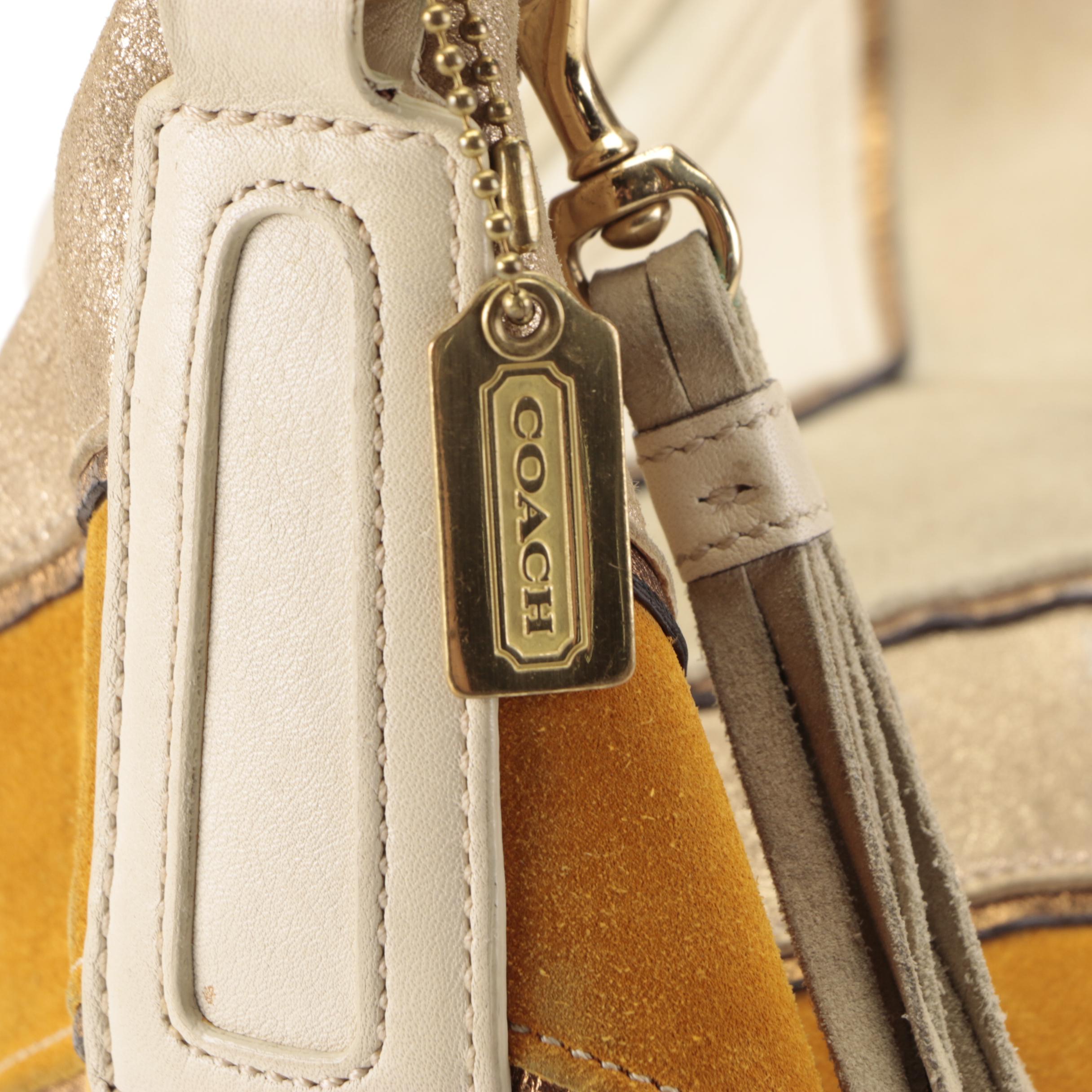 Coach Chevron Shoulder Bag in Suede and Leather with Tassel Zip