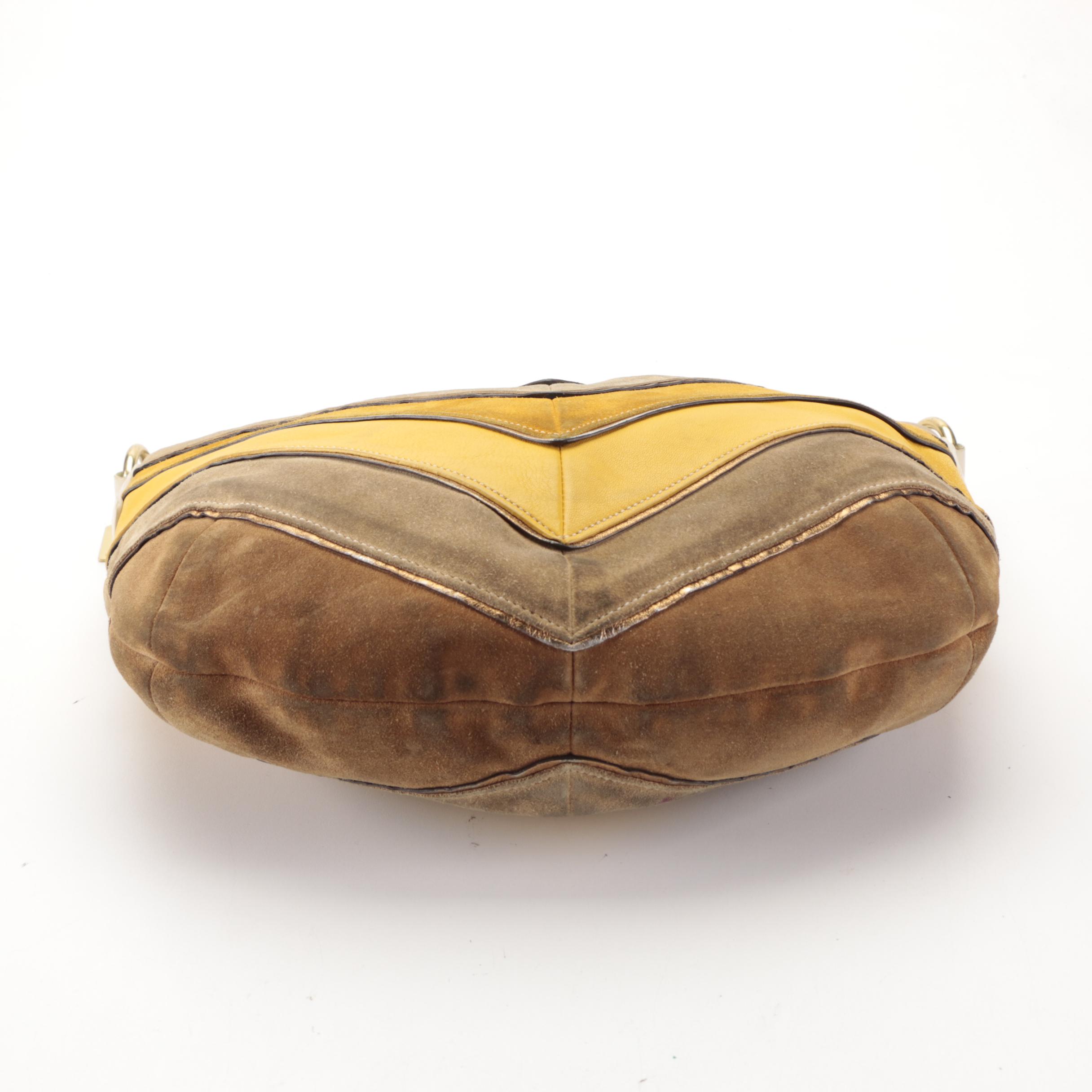 Coach Chevron Shoulder Bag in Suede and Leather with Tassel Zip