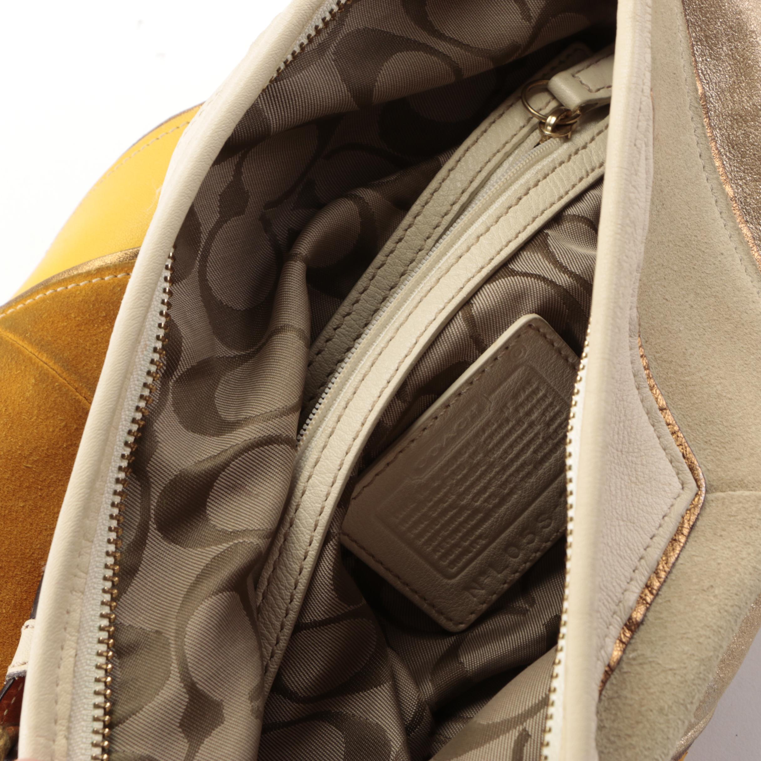 Coach Chevron Shoulder Bag in Suede and Leather with Tassel Zip