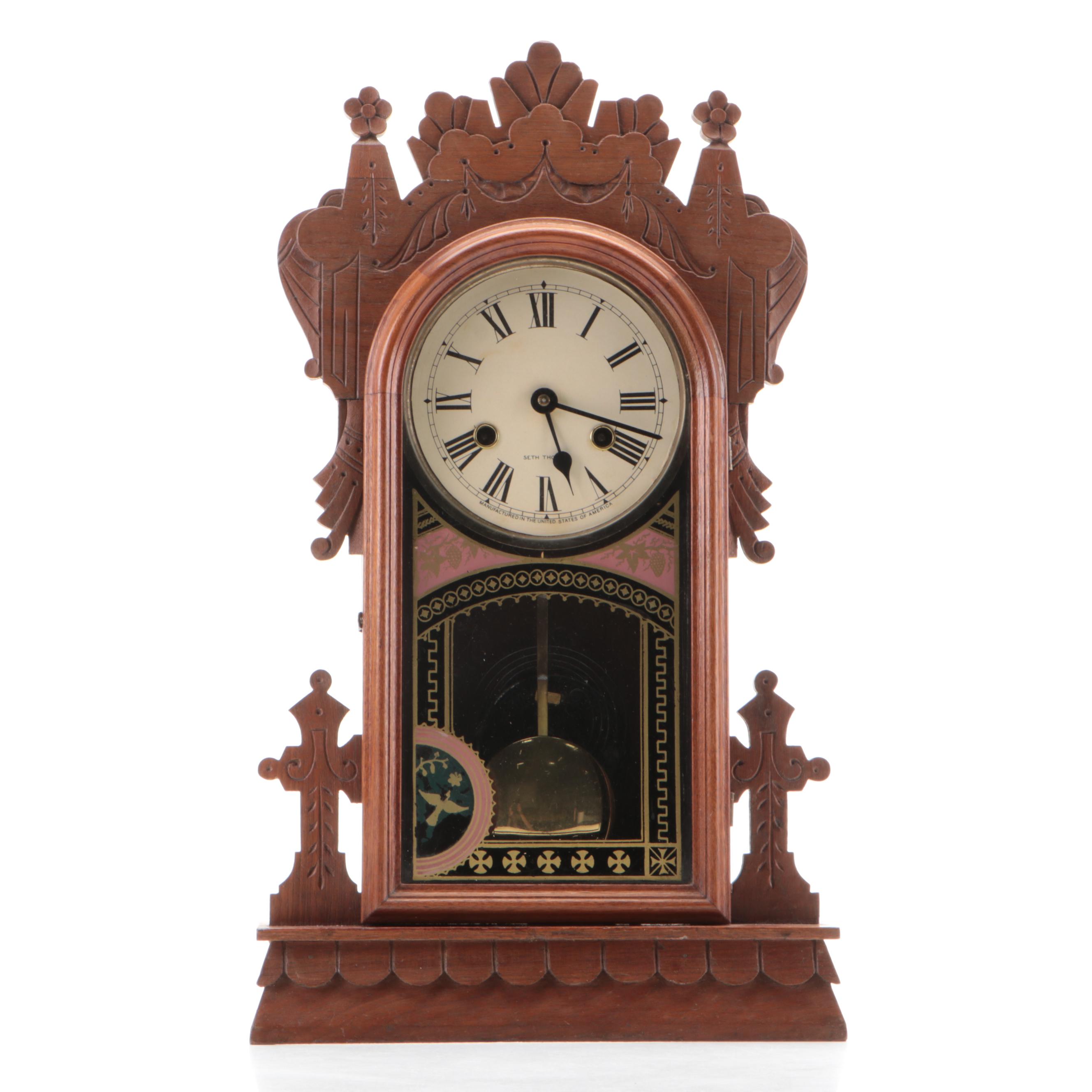 Seth Thomas Clock Co. Pressed Walnut Gingerbread Clock, Late 19th/ Early 20th C.