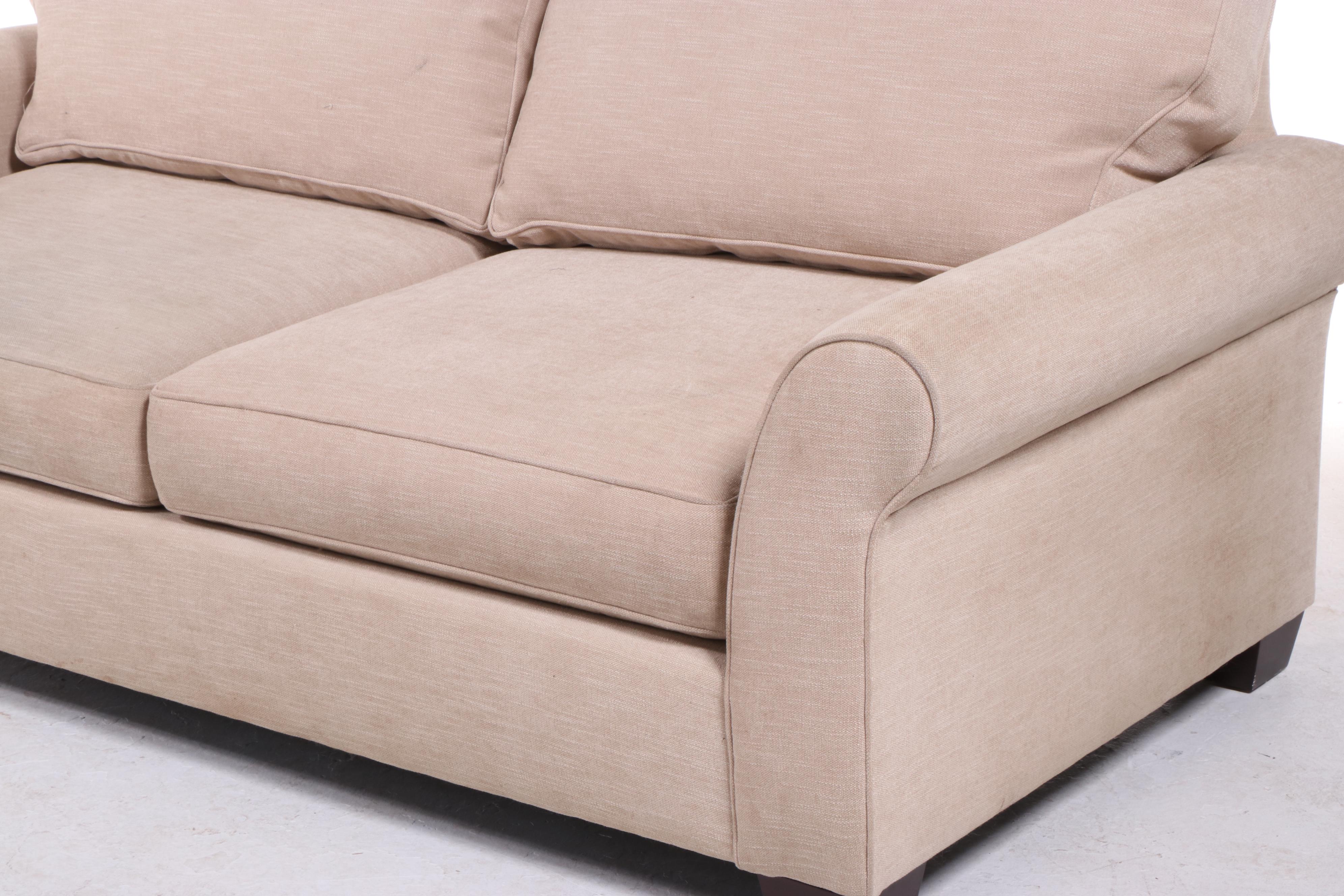 Pottery Barn Cream Fabric Upholstered Roll Arm Loveseat