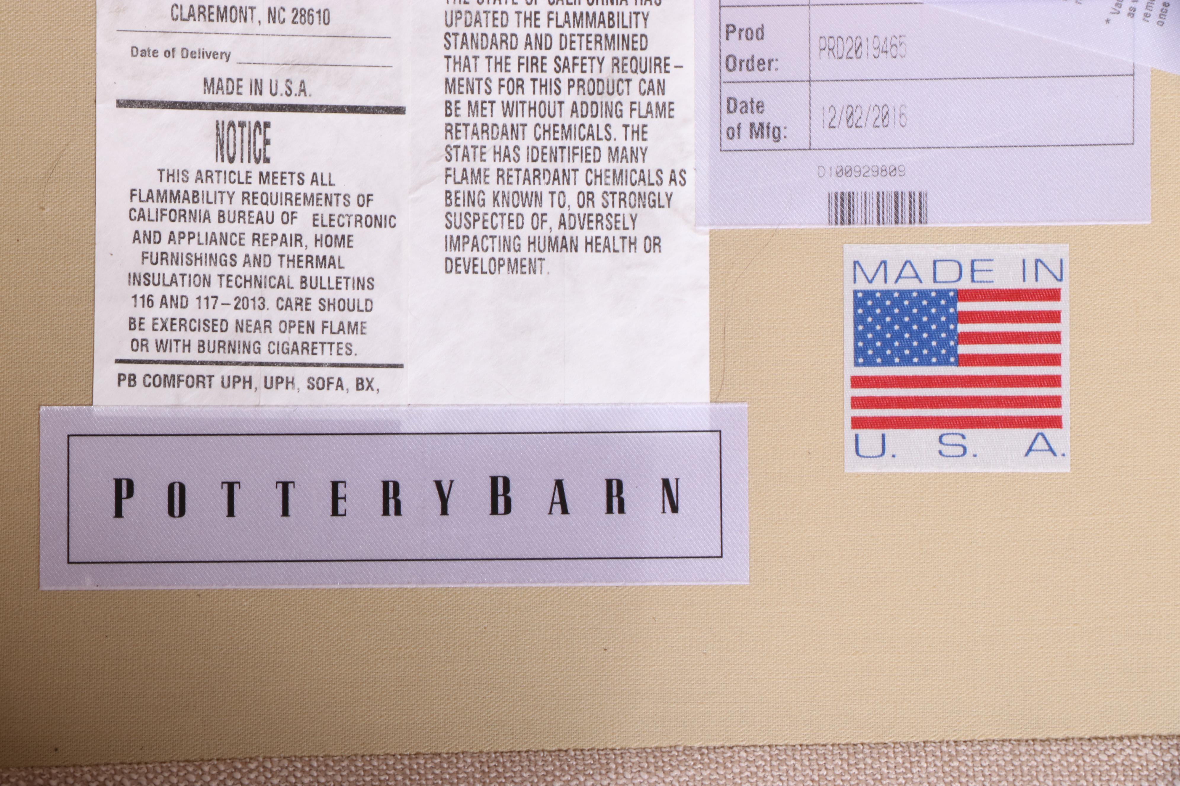 Pottery Barn Cream Fabric Upholstered Roll Arm Loveseat