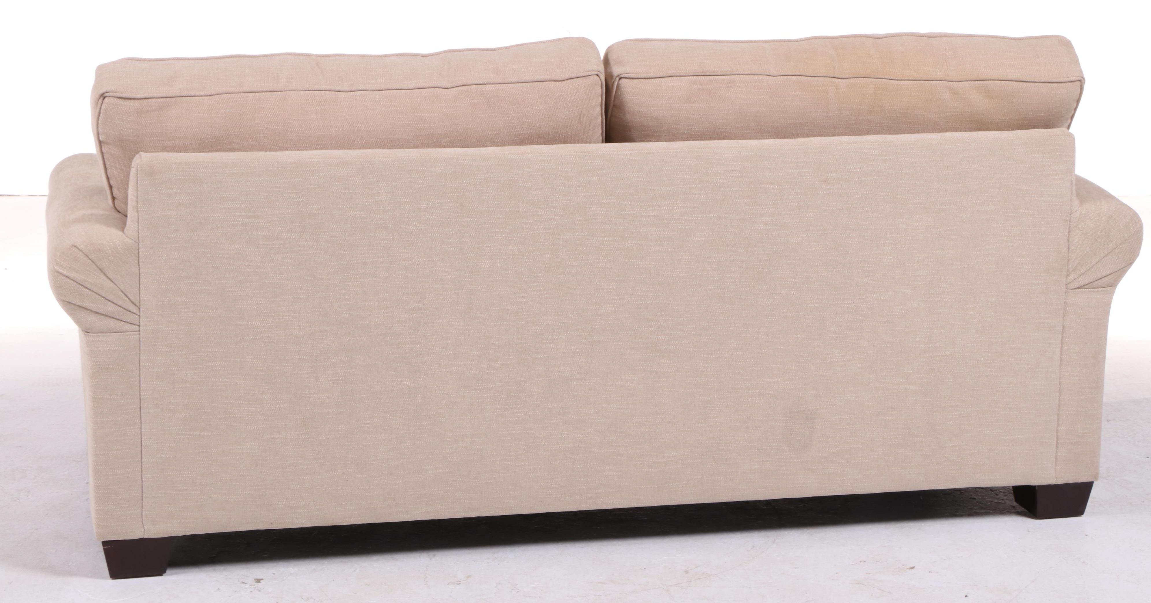 Pottery Barn Cream Fabric Upholstered Roll Arm Loveseat