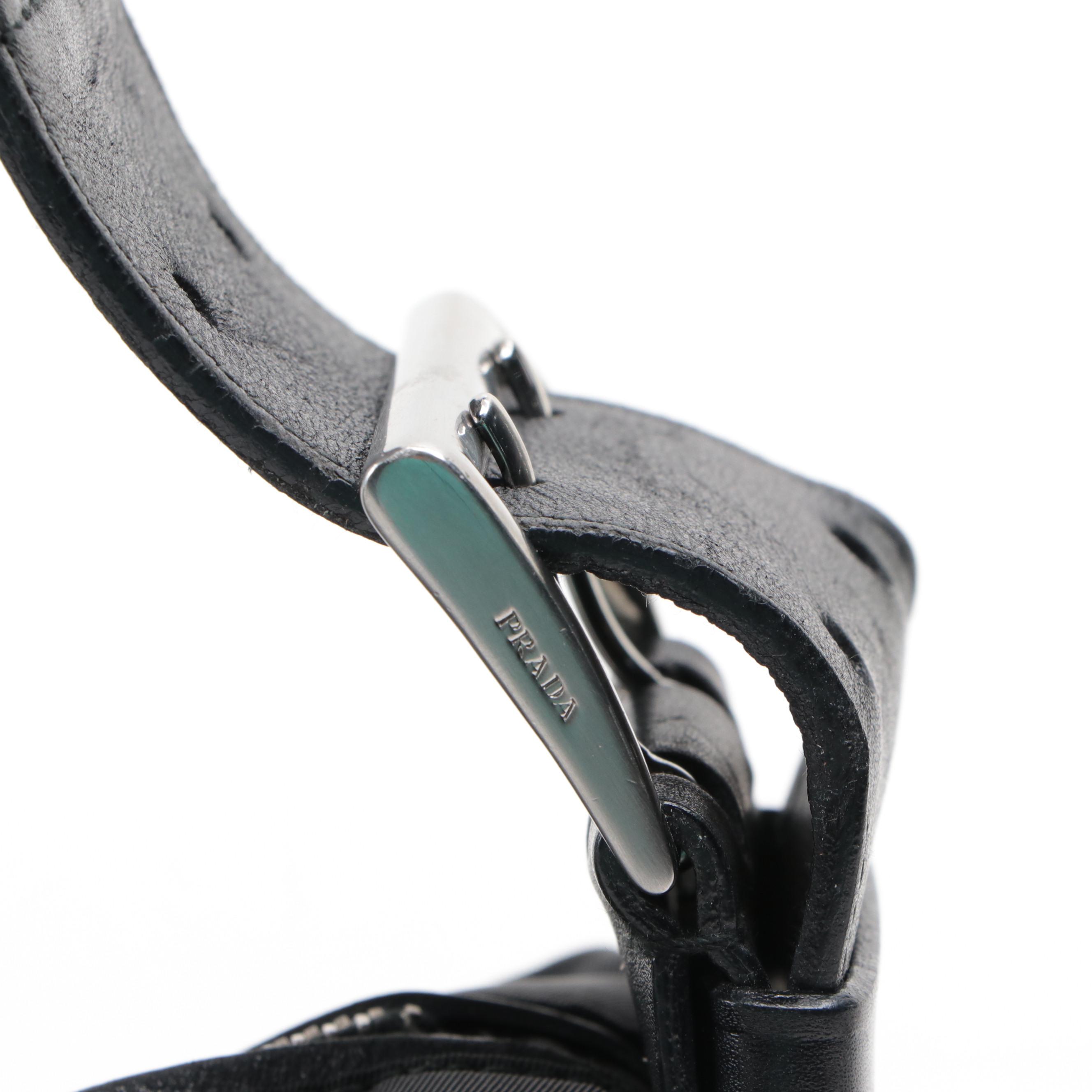 Prada Shoulder Bag in Black Nylon Tessuto and Leather with Braided Strap