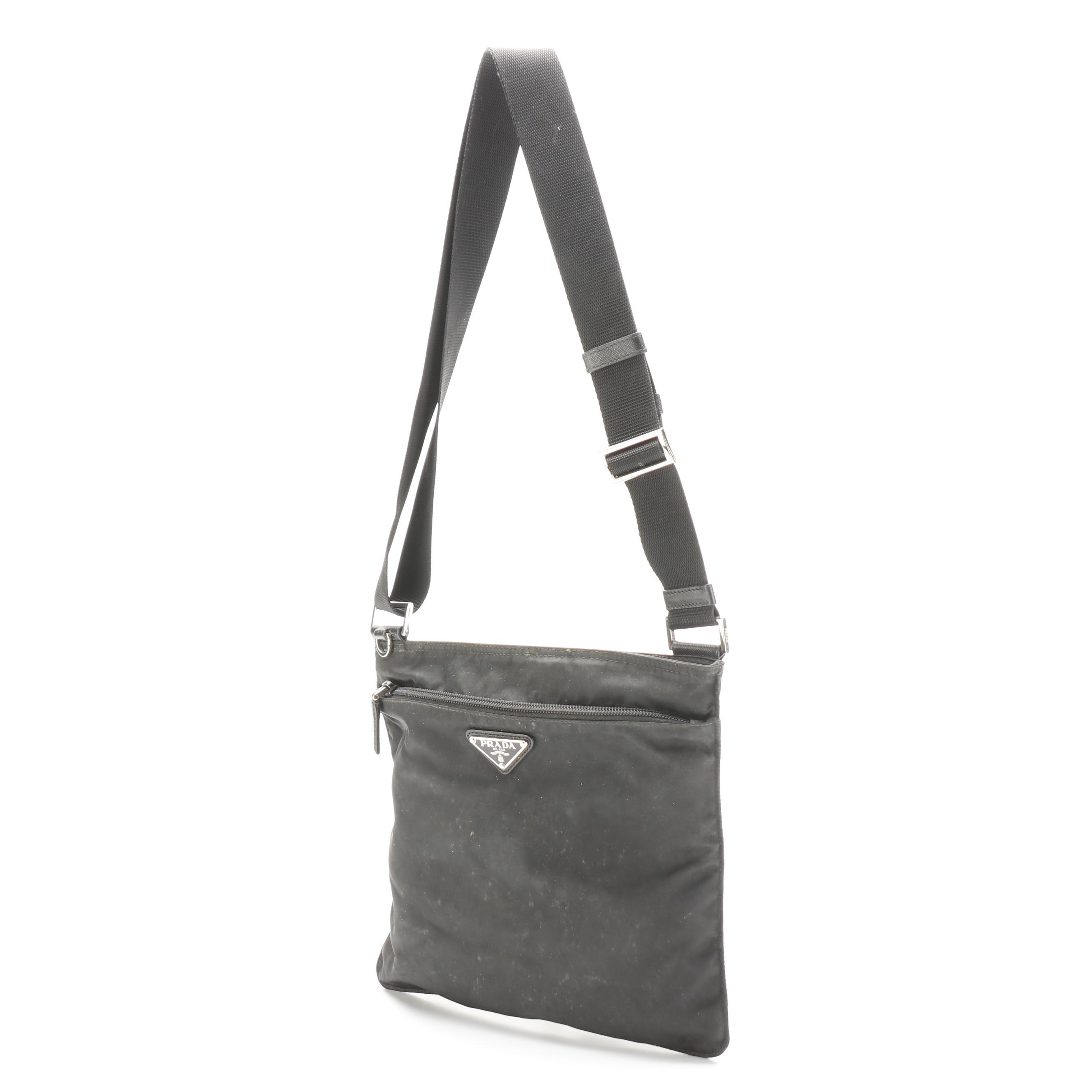 Prada Crossbody Bag in Black Tessuto Nylon and Saffiano Leather
