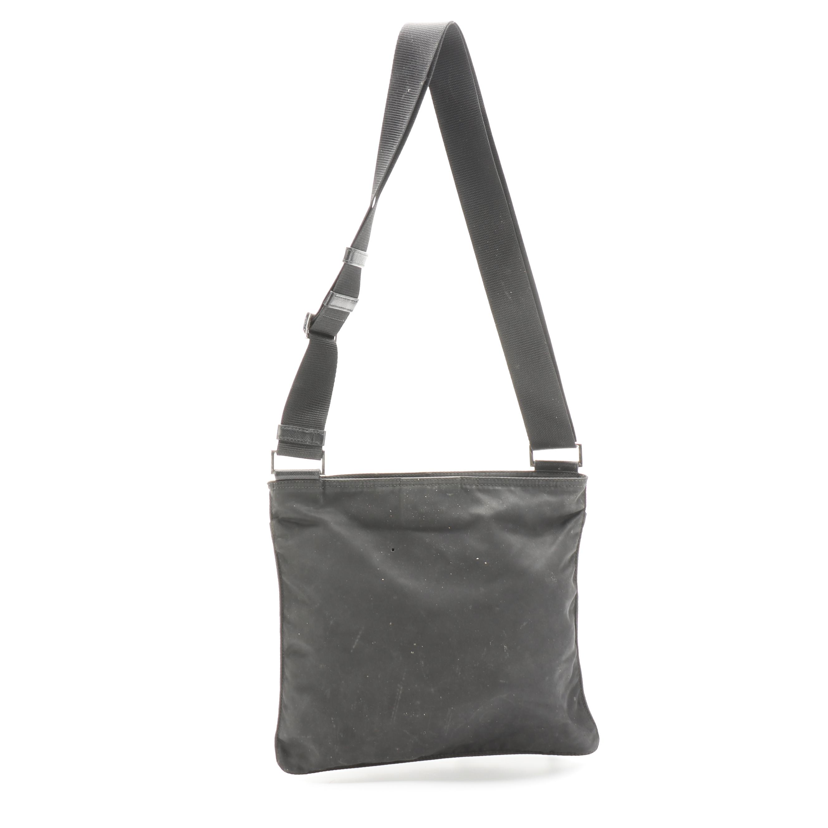 Prada Crossbody Bag in Black Tessuto Nylon and Saffiano Leather