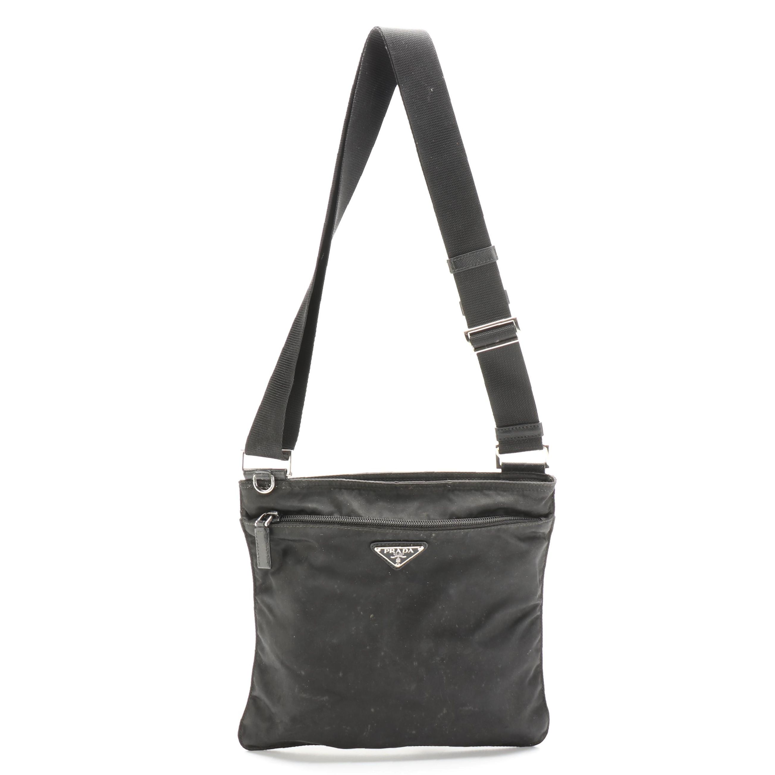 Prada Crossbody Bag in Black Tessuto Nylon and Saffiano Leather