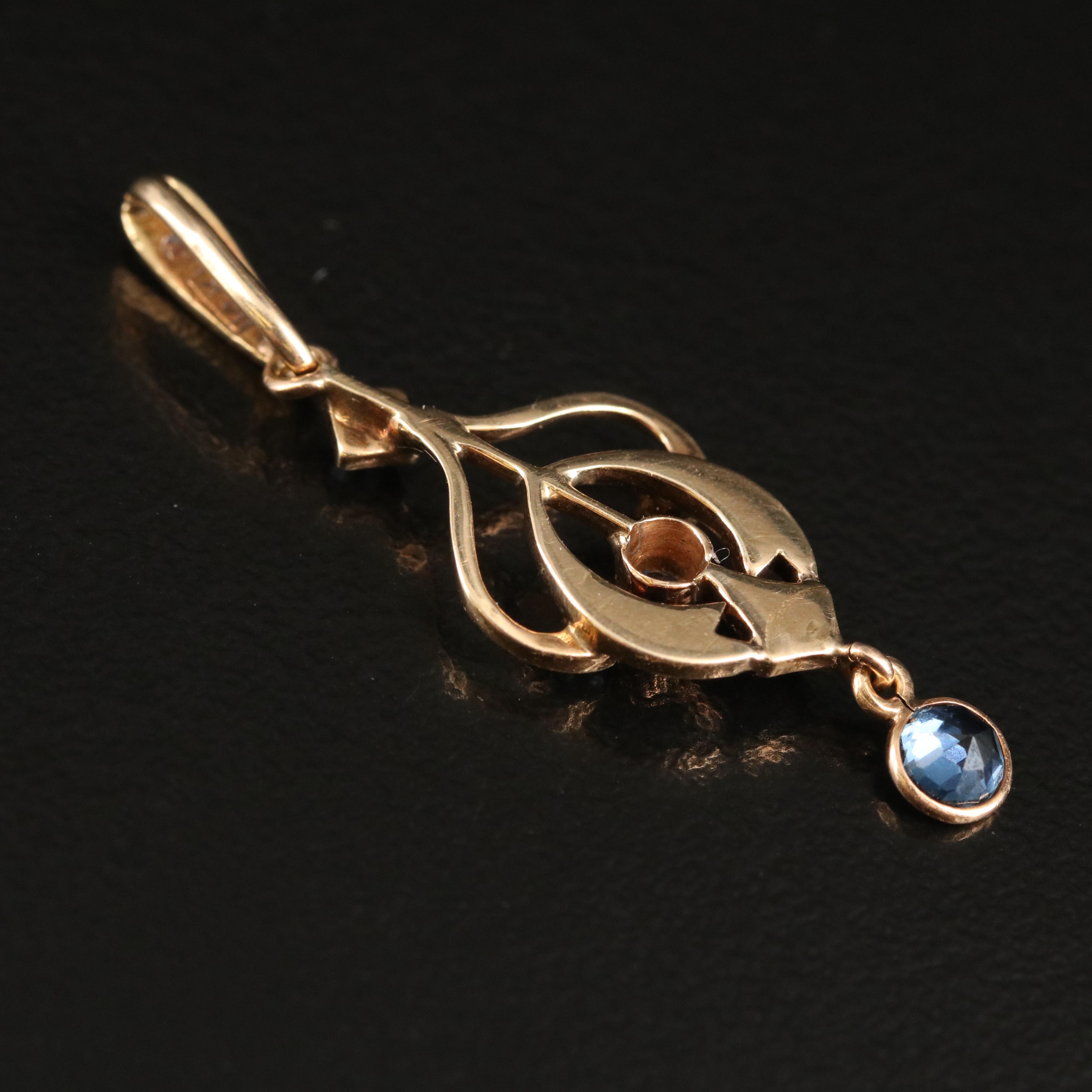 Art Nouveau 14K Sapphire and Seed Pearl Lavalier