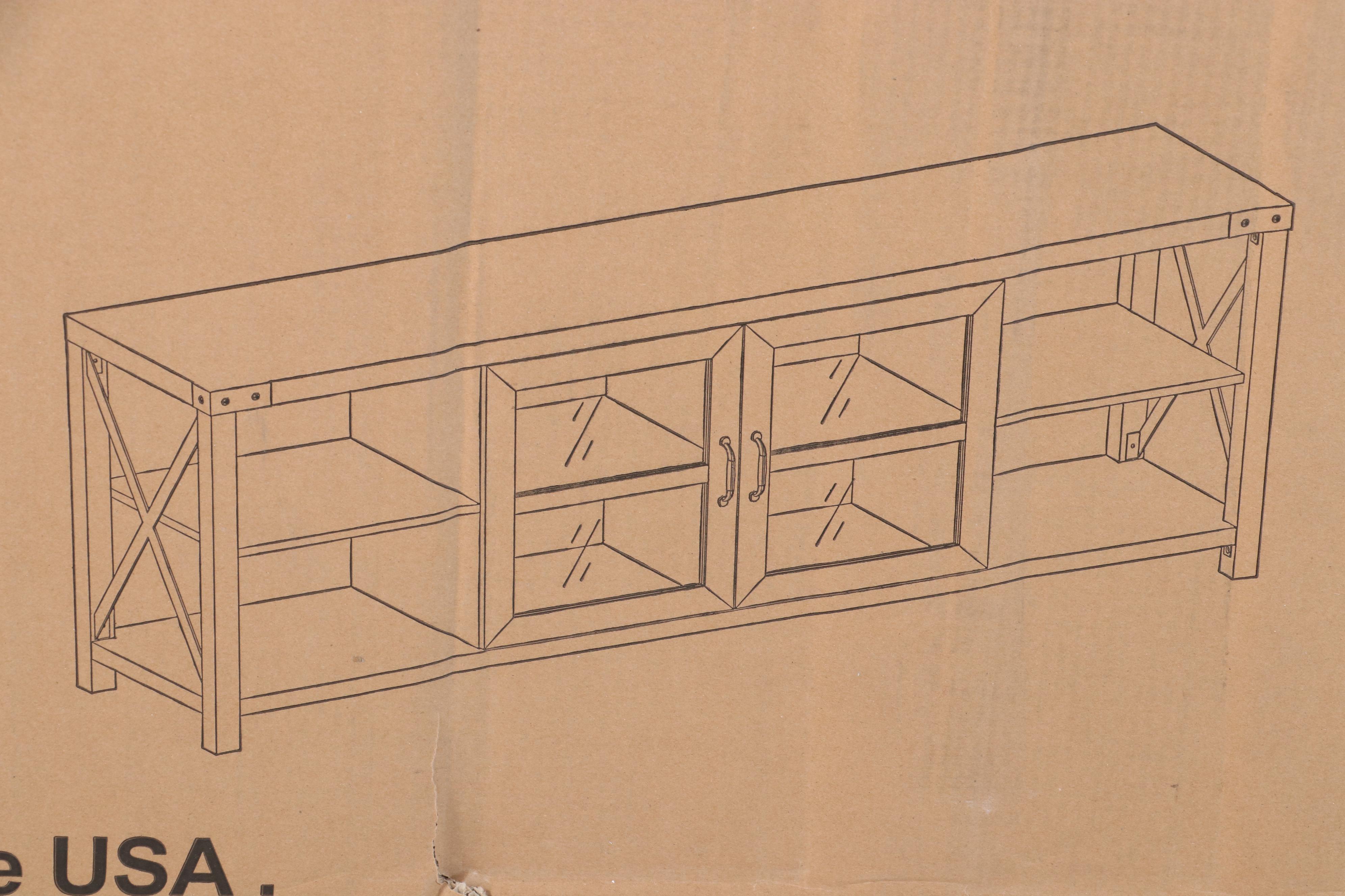 Walker Edison 70" Farmhouse Metal X TV Stand in Grey Wash