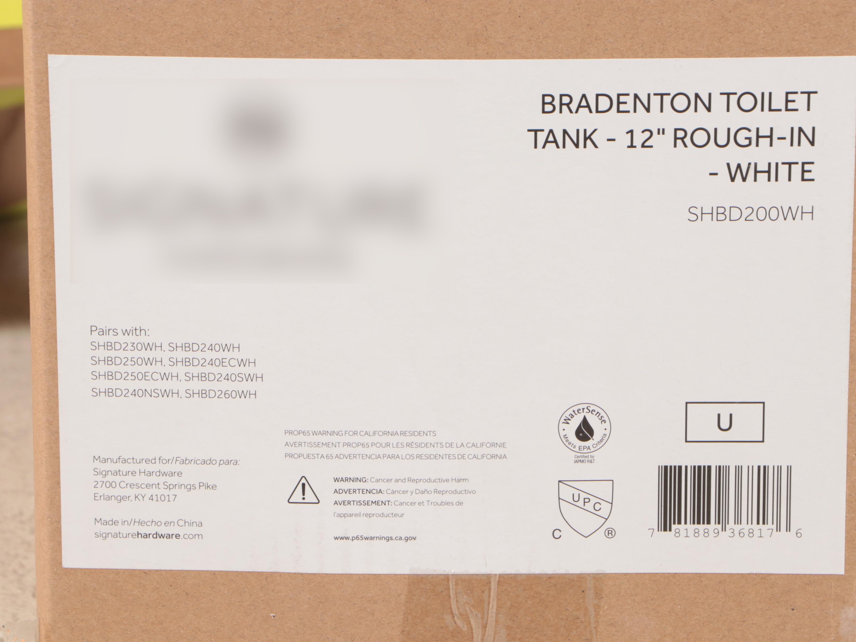 White Porcelain Elongated Toilet Bowl, 12" Rough-In Tank and Slow-Close Seat